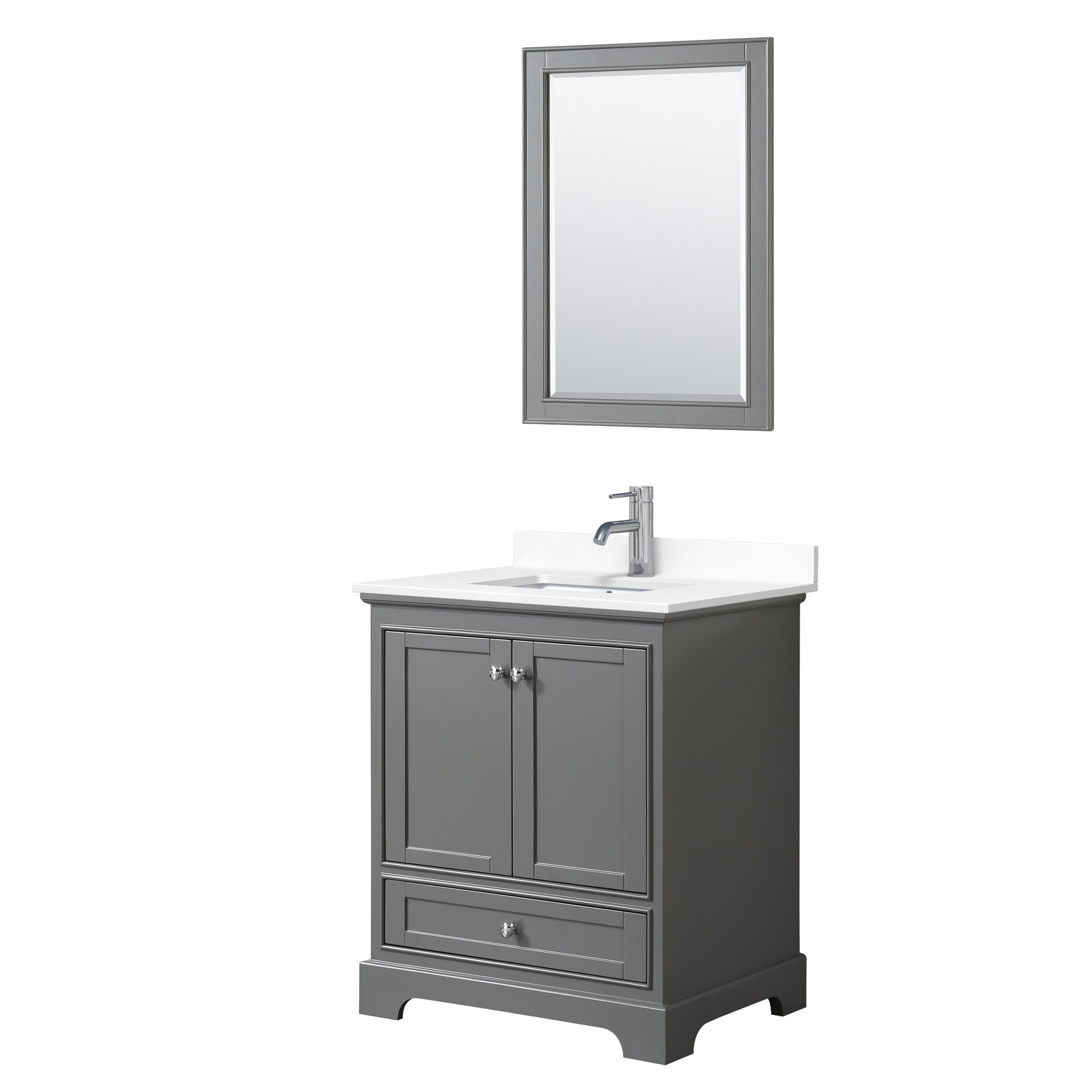 Wyndham Collection WCS202030SKGWCUNSM24 Deborah 30-in Dark Gray with Polished Chrome Trim Undermount Single sink Bathroom Vanity with White Cultured Marble Cultured marble Top (Mirror Included)