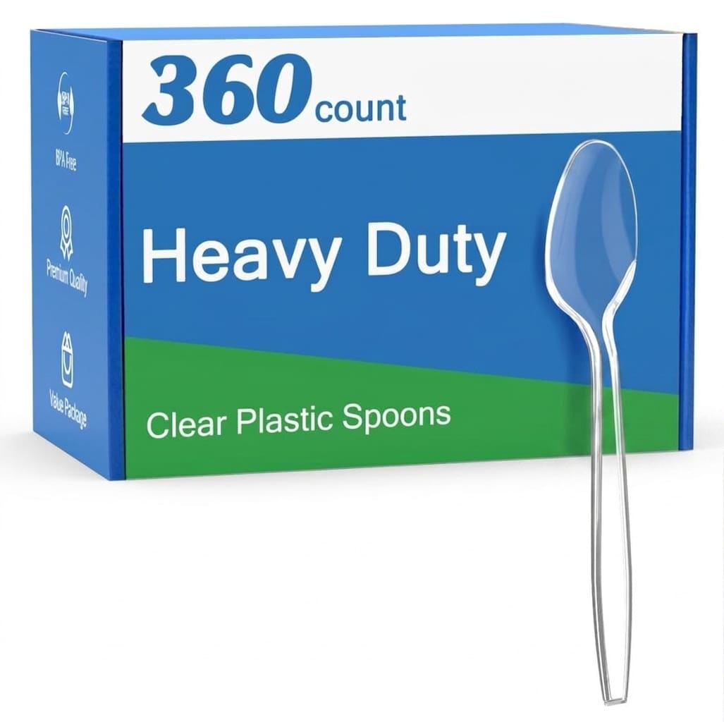 Etokfoks  360 Pack Clear Plastic Spoons Disposable BPA Free Heat Resistant Heavy Duty Bulk Spoons for Hot or Cold Food