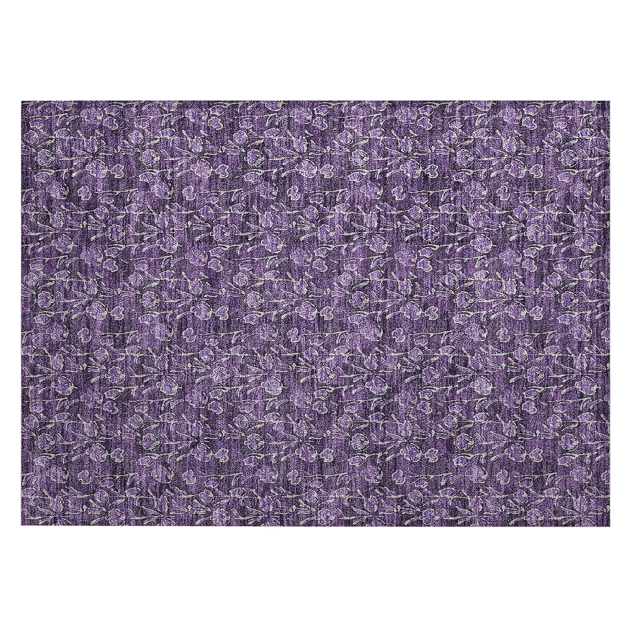 Purple Floral Synthetic Flat Woven Rectangular Rug