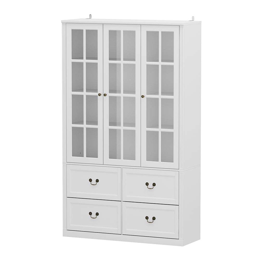 Homsee V-KF020315-01-AB Modern Stylish Bookcase with Cross-Designed Doors Vintage Drawer Handles Bookcase with Adjustable Shelves for Living Room Kitchen Hallway