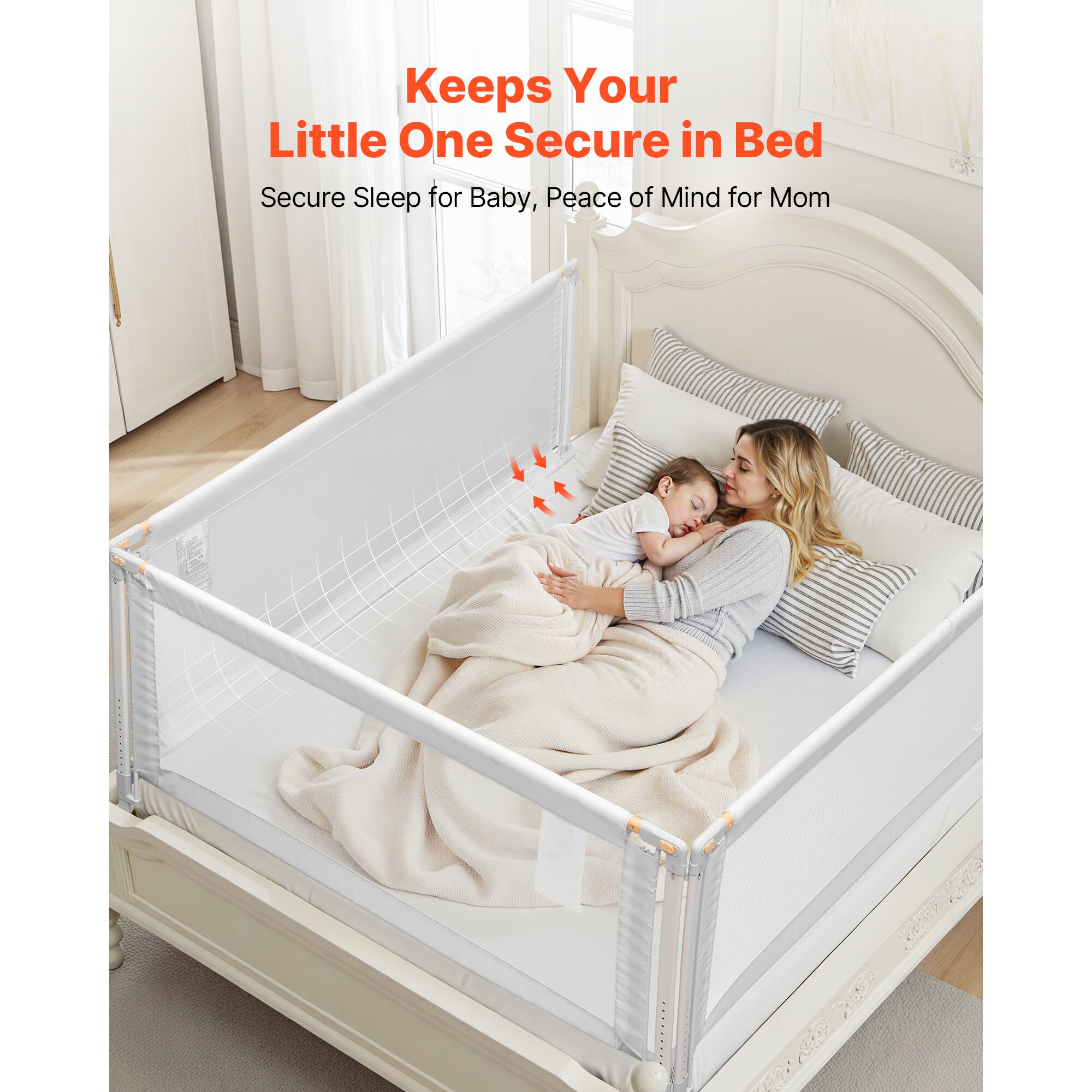GIVIMO 3-Piece 78.74-in Queen Toddler Bed Rail Set with Steel Tube ...
