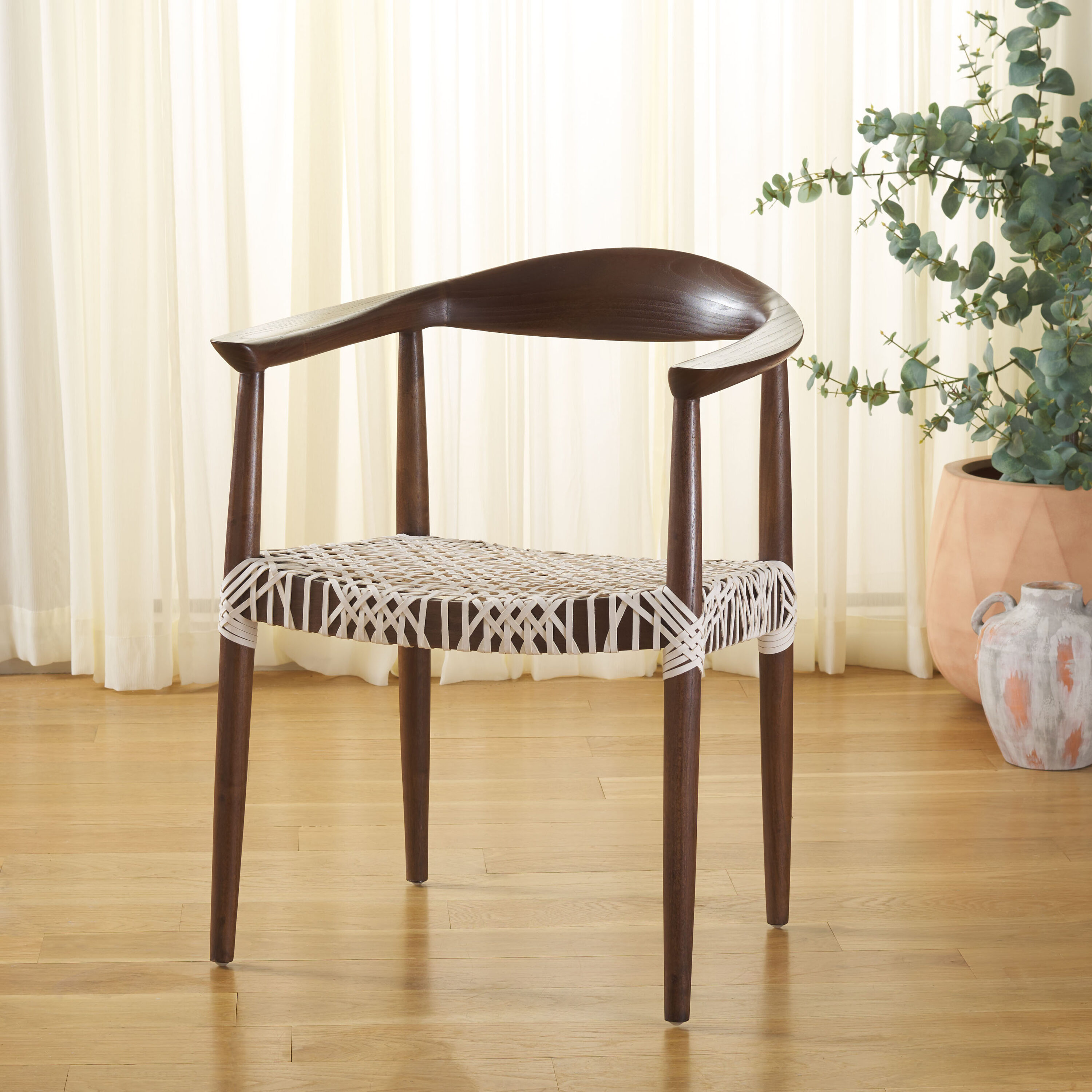 Safavieh Bandelier 25-in W Scandinavian White/Brown Leather Accent Armchair