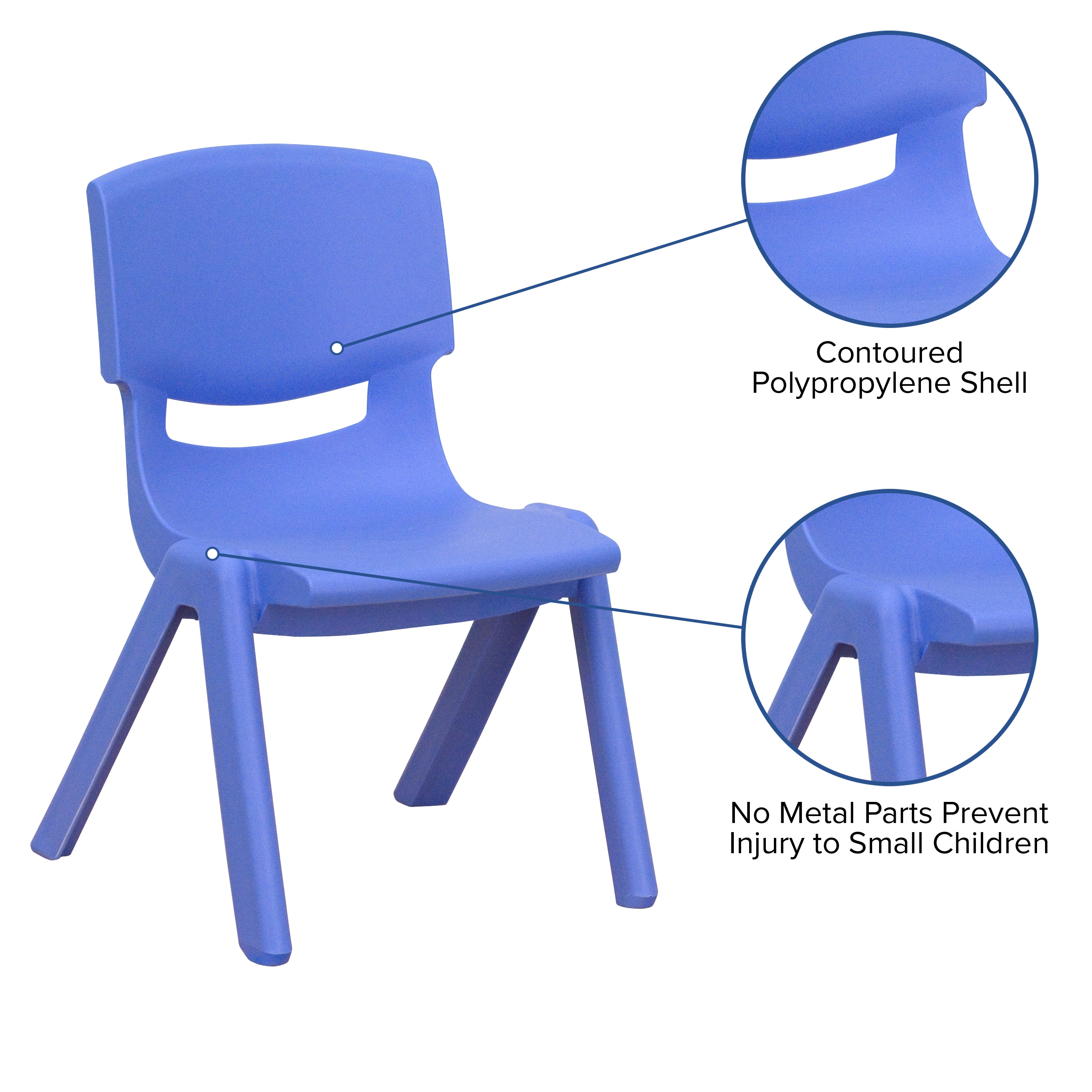 Whitney Stackable Blue Plastic Preschool Chairs, 2 Pack