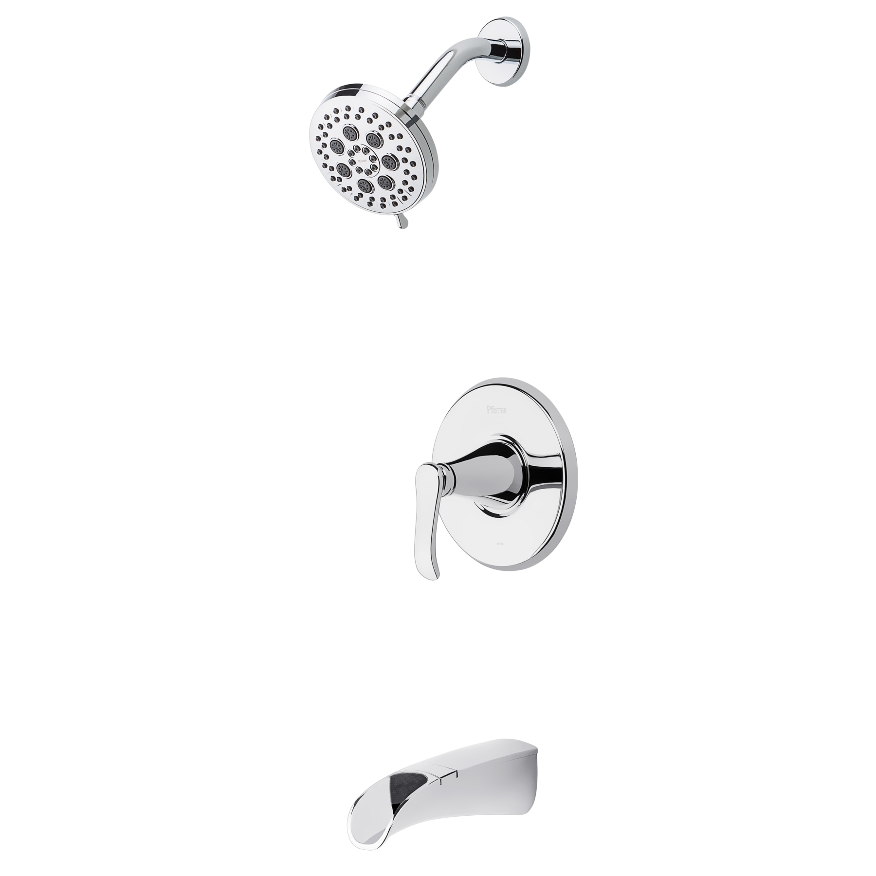 Polished Chrome Wall Mounted Tub and Shower Faucet with Pulse Rain Jet