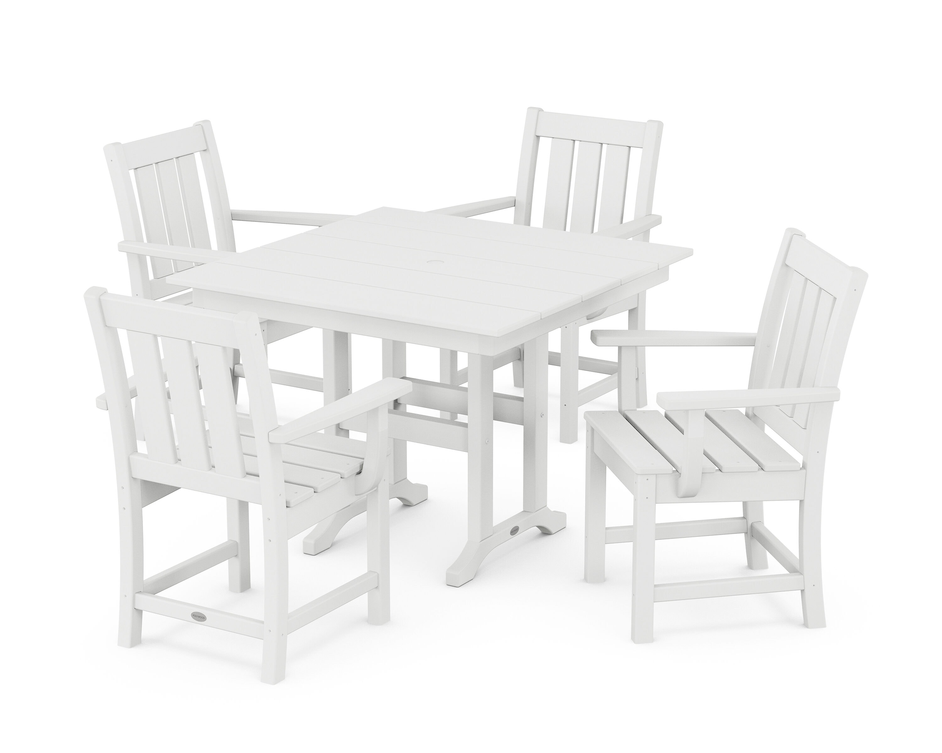 POLYWOOD PWS2082-1-WH Oxford 5 -Piece White Patio Dining Set Plastic Square Table with 4 Stationary Chairs