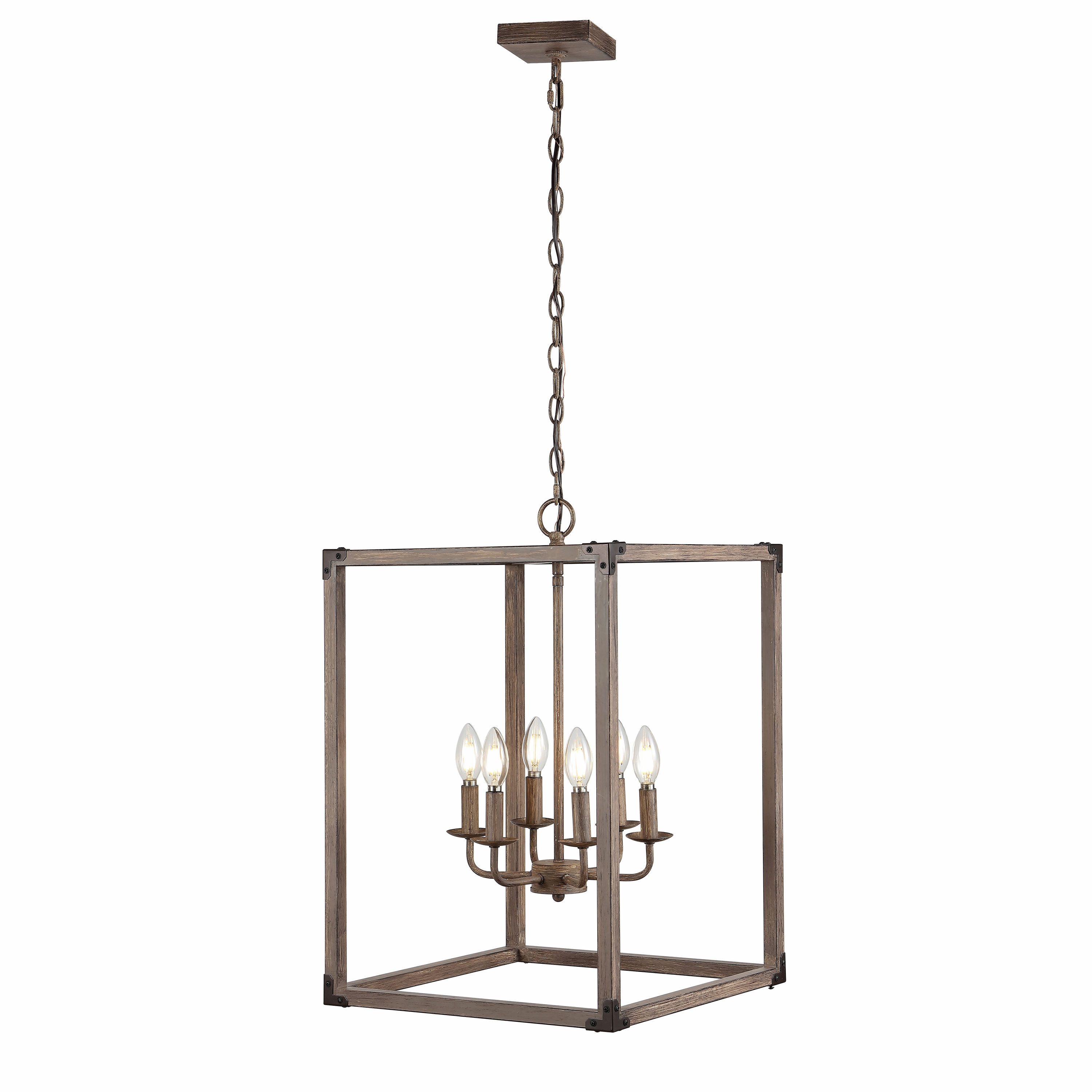 Rustic Farmhouse 16.2" Brown Iron LED Pendant with Edison-Style Bulbs