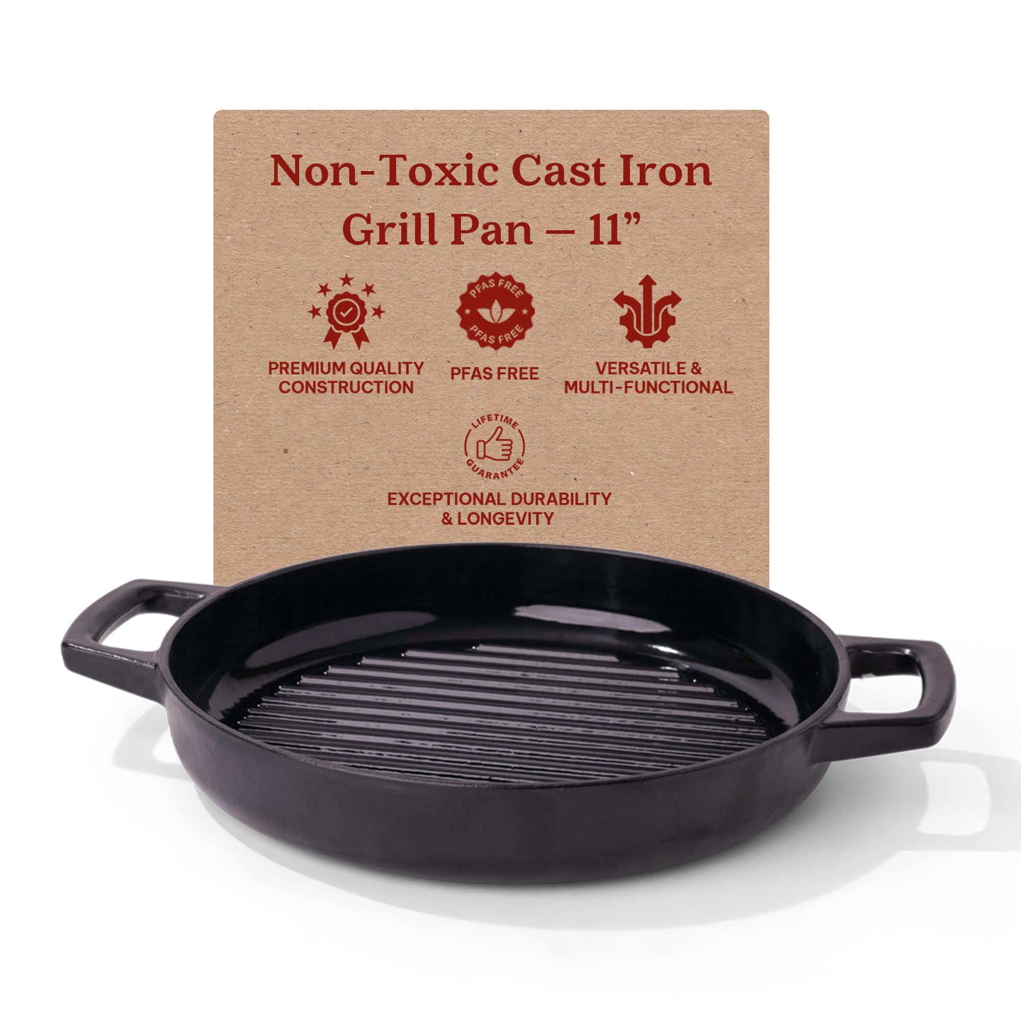alva Nori 11-in Round Enameled Cast Iron Griddle Pan Non Toxic and Oven Safe #100544