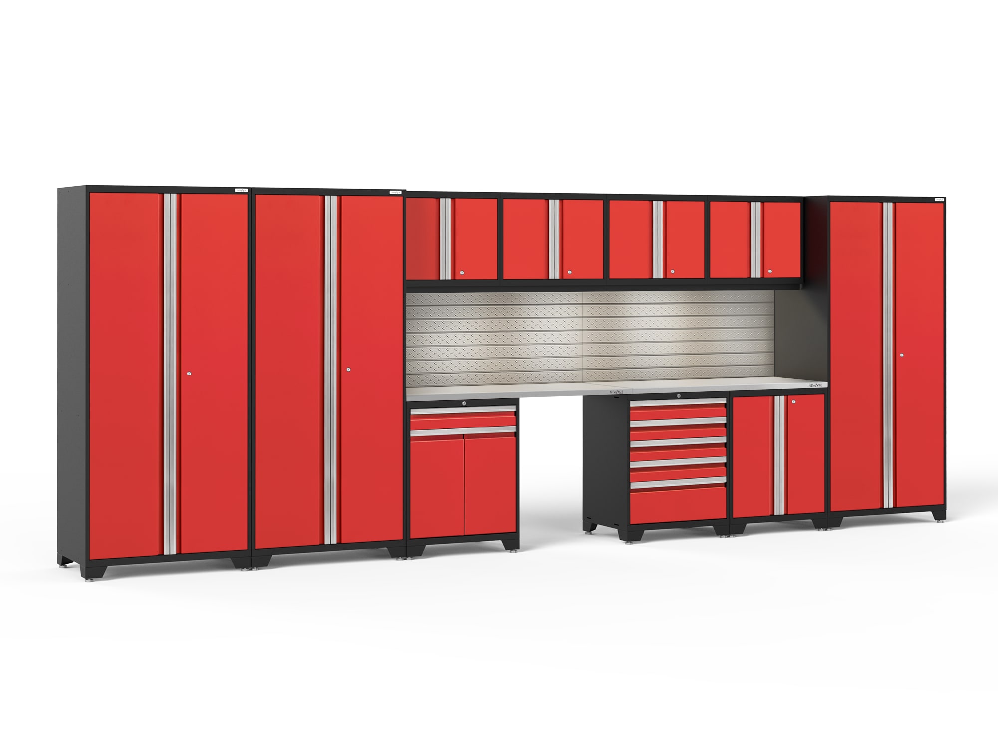 NewAge Products 59935 220-in W x 84.75-in H x 24-in D 10 -Cabinets Steel Deep Red Garage Storage System