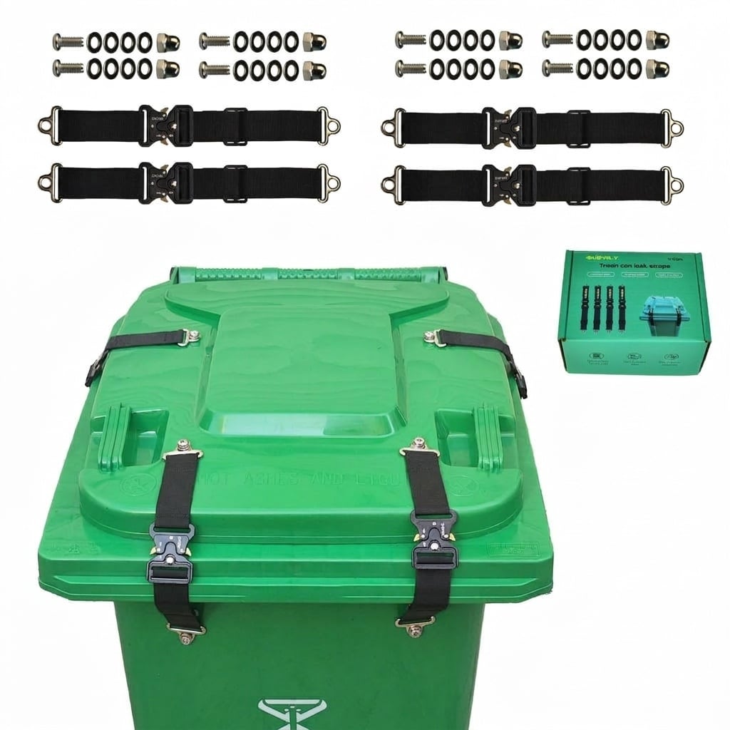 ITOPFOX  Animal and Weather Resistant Trash Can Lock Strap 4 Pack Heavy Duty Adjustable Security for 28 to 100 Gallon Outdoor Bins