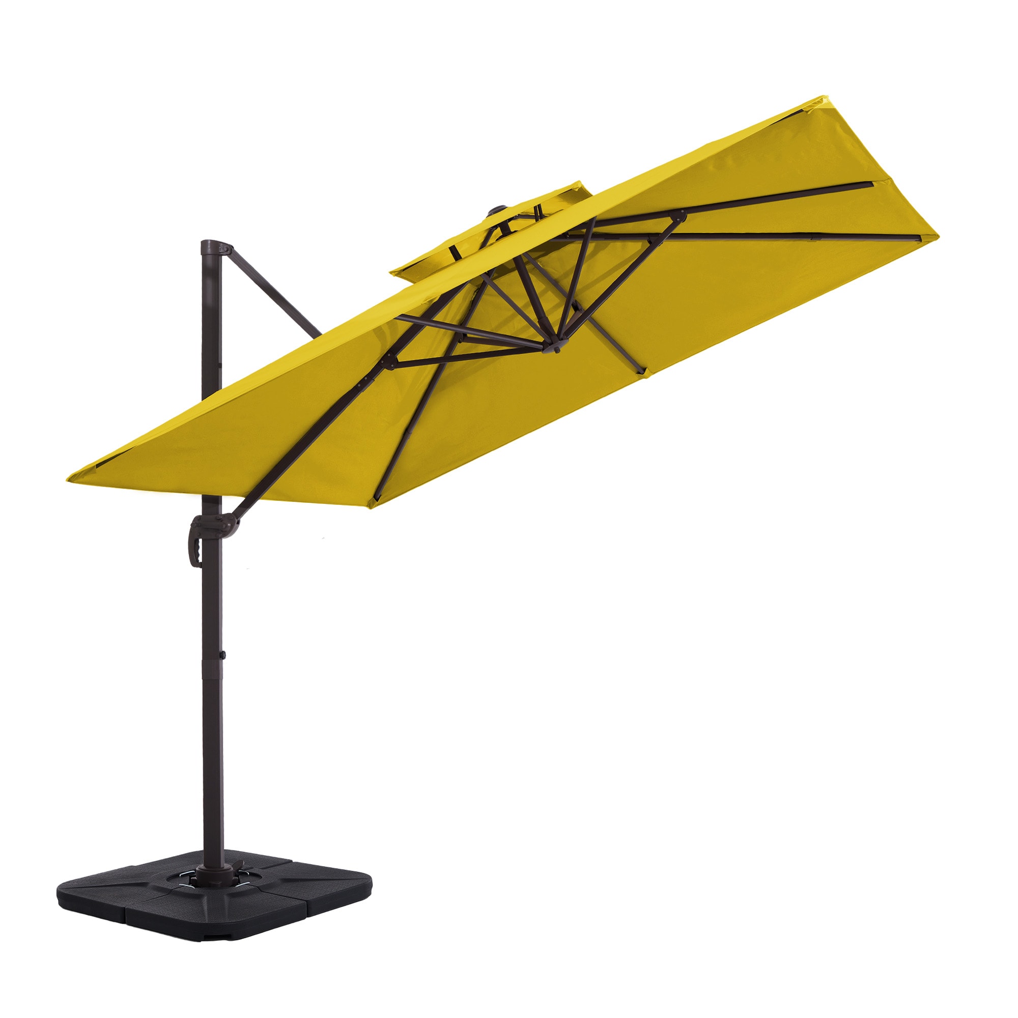 VOUA 11X11-LK-YW+DZ 11-Feet Aluminum Yellow Crank Cantilever Patio Umbrella with Base