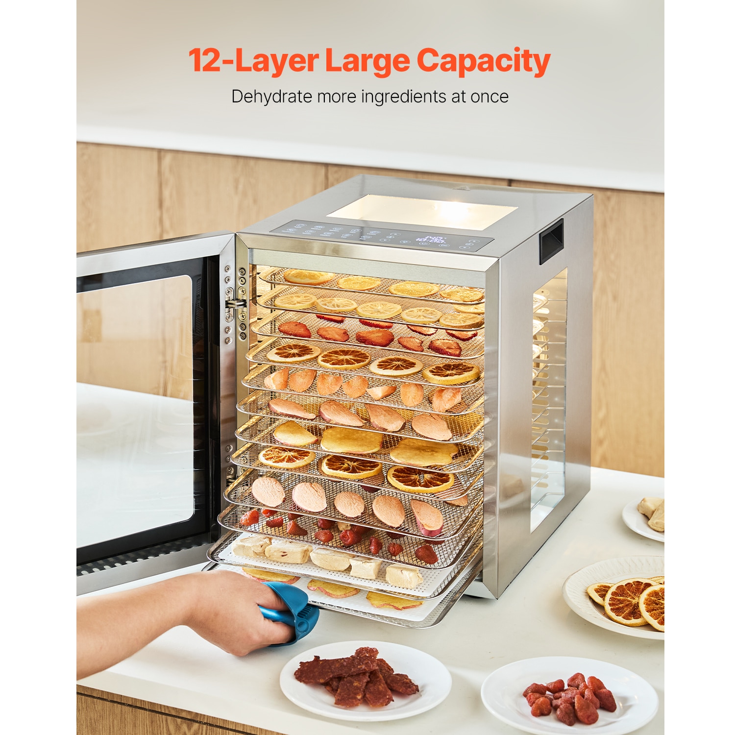 Stainless Steel 10-Tray Food Dehydrator with Adjustable Thermostat