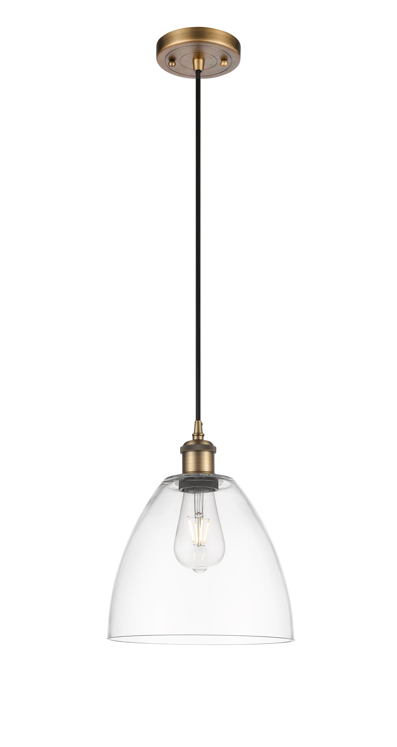 Innovations Lighting 516-1P-BB-GBD-92 Bristol Glass Brushed Brass Industrial Clear glass Dome Medium Hanging Pendant light