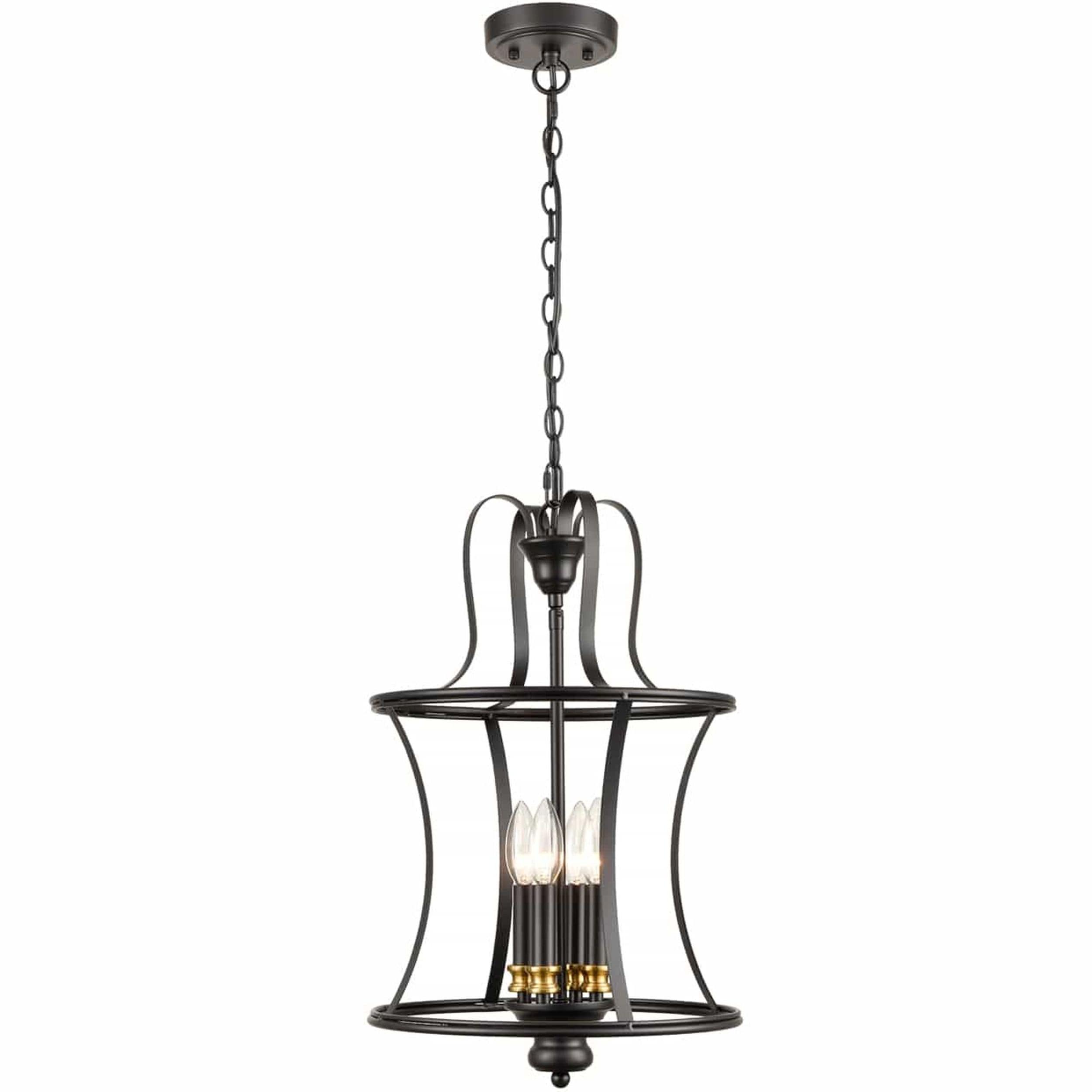 Polished Black Metal Lantern Cage Outdoor Pendant Light
