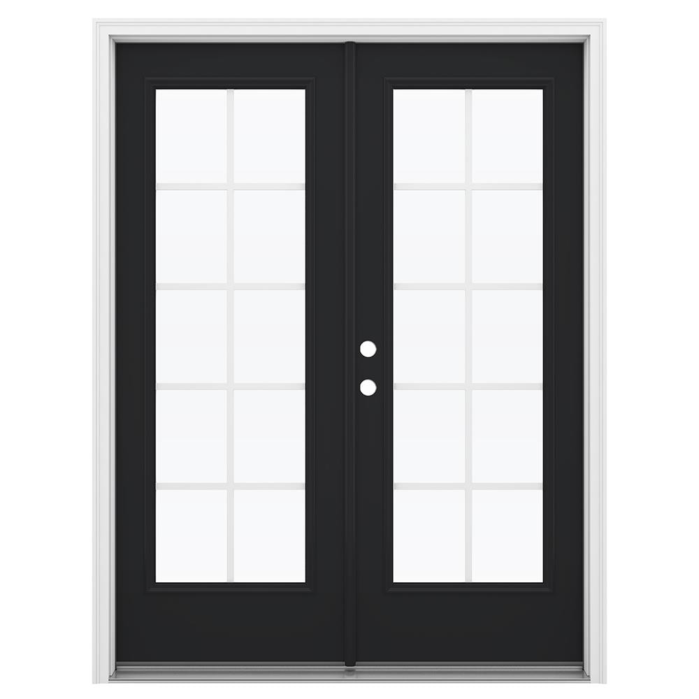 JELD-WEN French 60-in x 80-in x 4-9/16-in Jamb Low-e Grilles Between The Glass Eclipse Steel French Right-Hand Inswing Double Patio Door Brickmould -  LOWOLJW192600133