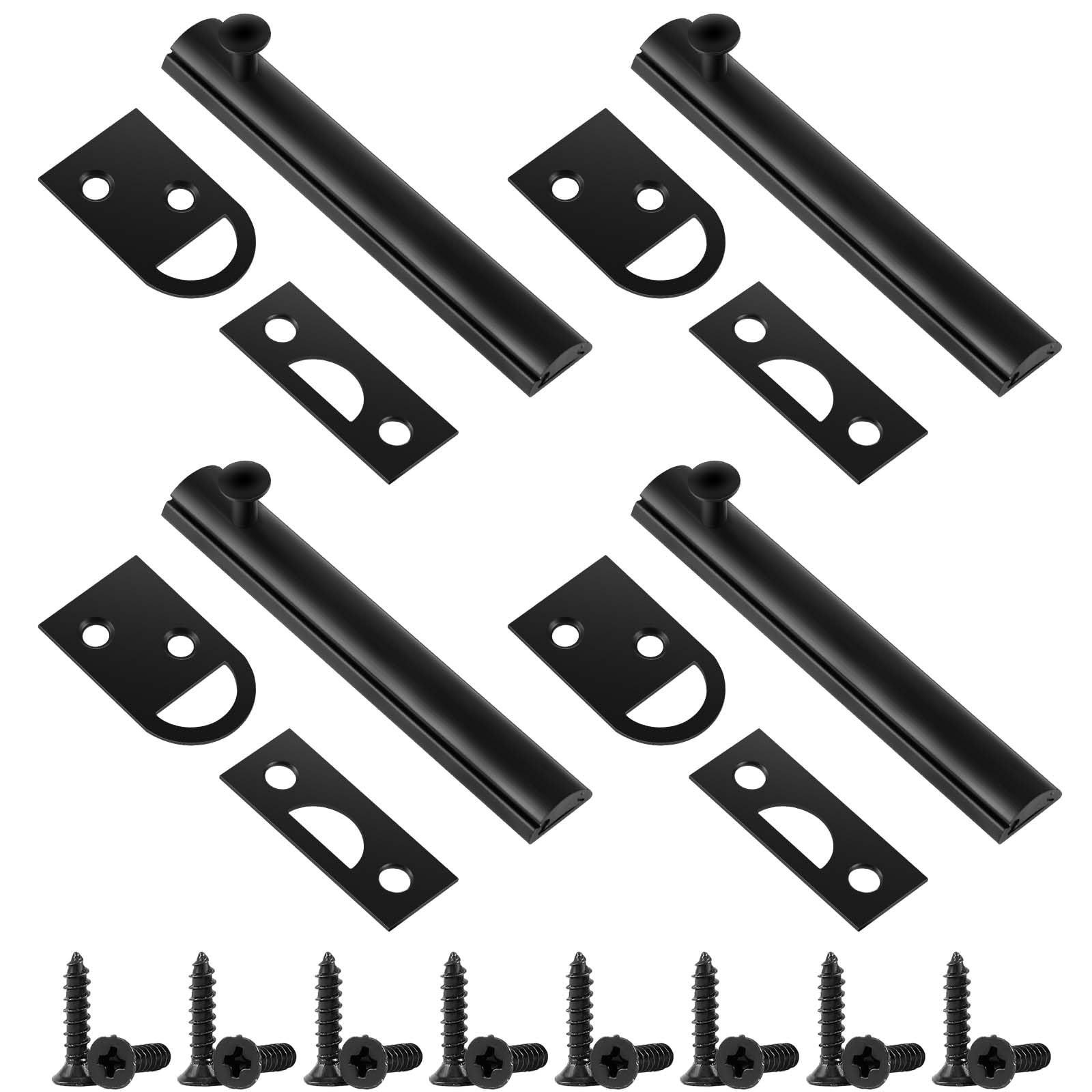 Phyfalip Solid Brass Surface Bolt Door Slide Bolt Latch for Top of Slide Latch Lock Four Inch Matte Black Finish Set of Four #LPF0821P487