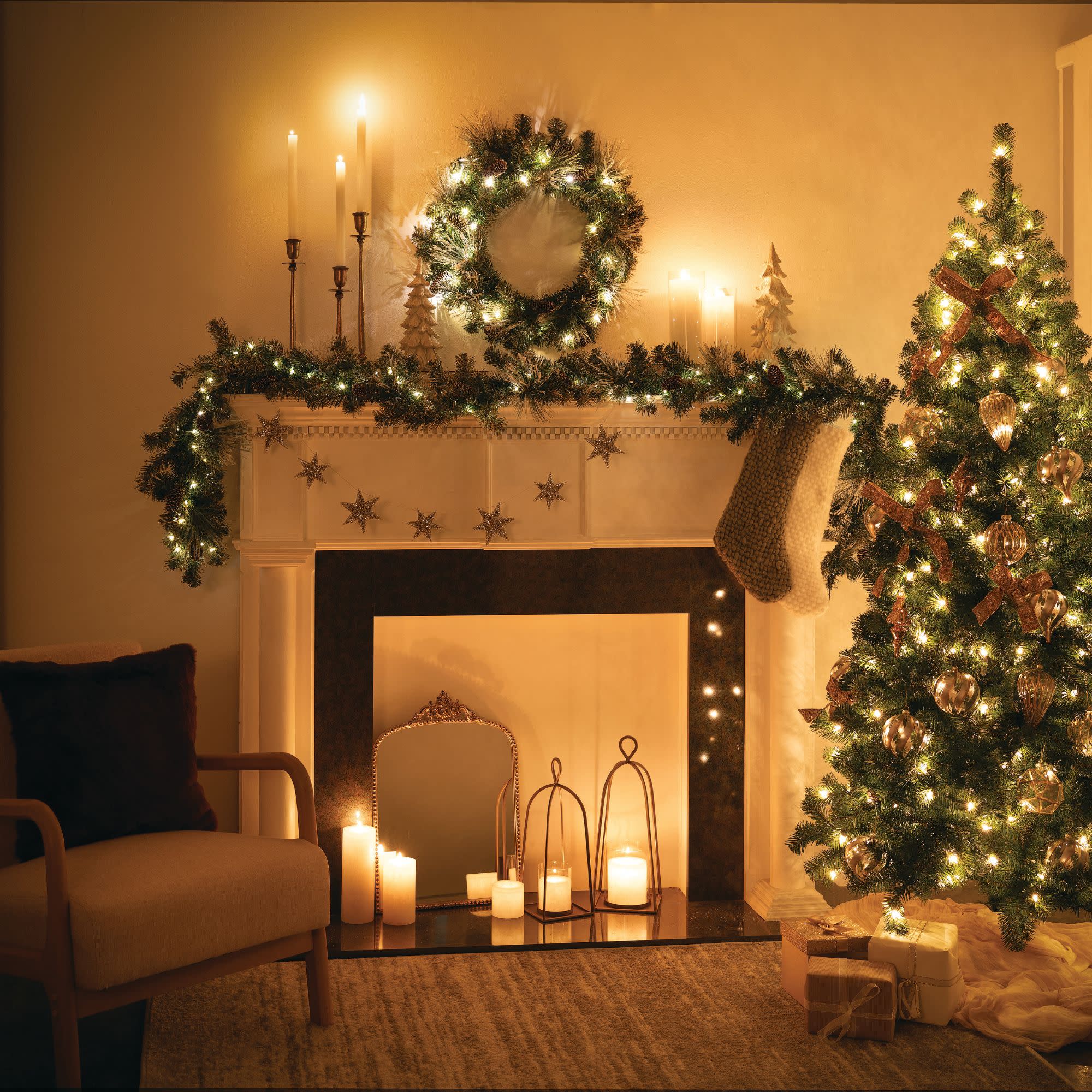 9-Foot Pre-lit Flocked Pine Christmas Garland with Pinecones and Gold Accents