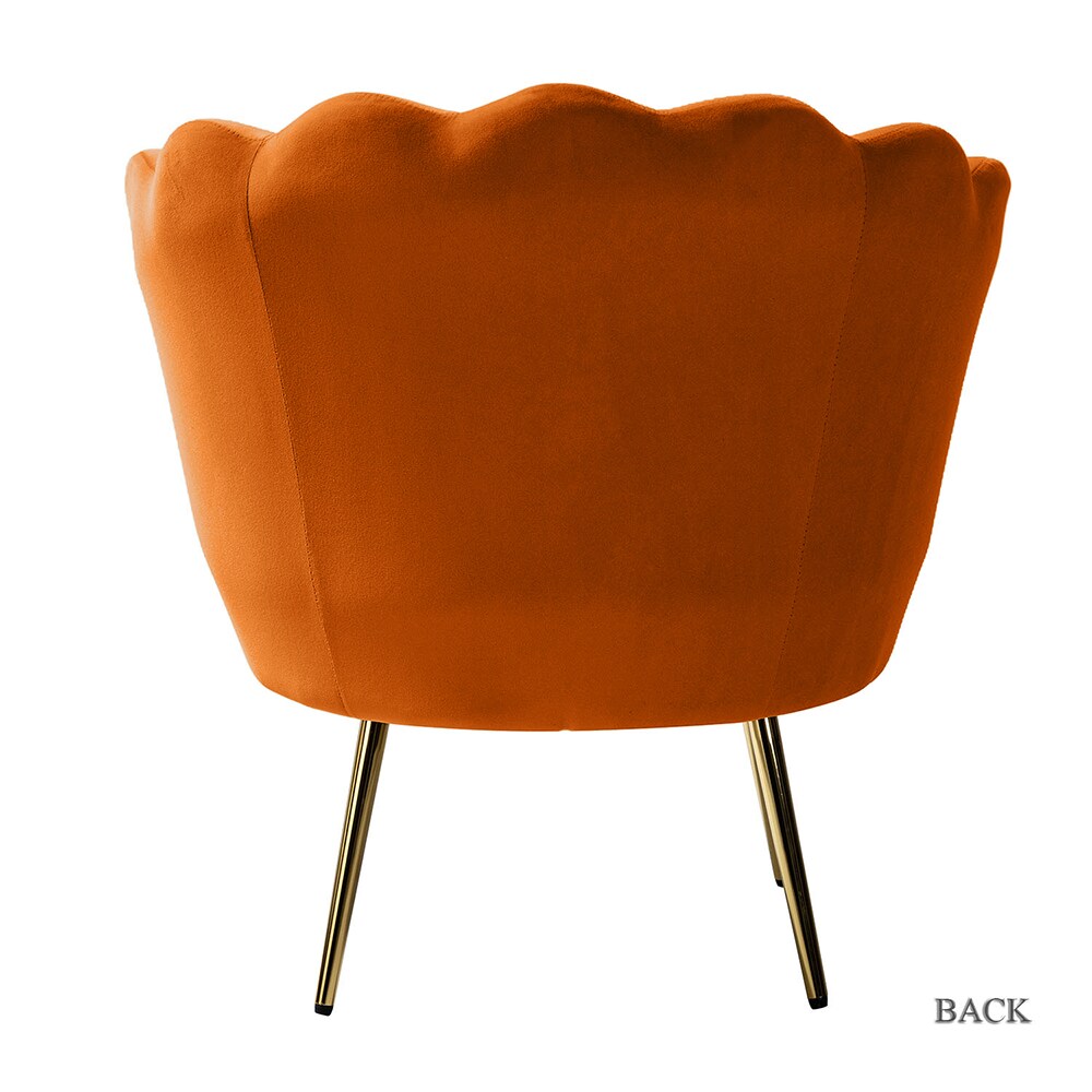 14 Karat Home Contemporary Orange Velvet Accent Chair with Wood Frame