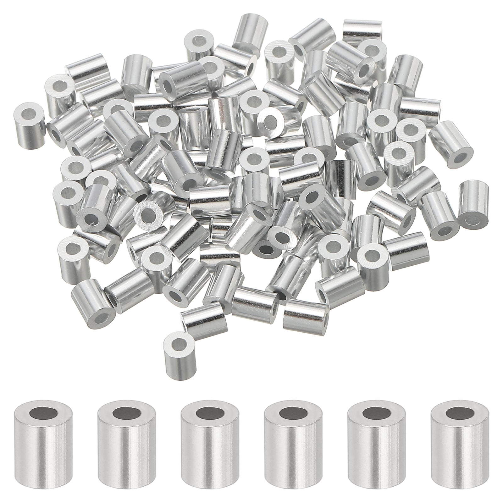 Unique Bargains 1/16 Inch 1.5mm Aluminum Crimping Loop Sleeve Wire Rope Stop Sleeve Round Crimp Ferrules for Wire Rope and Cable Ferrule Silver 100pcs #S26042400UX5595