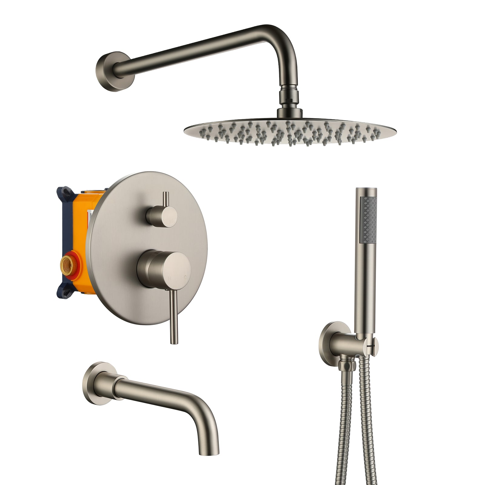 Mondawe AM-S133A3C-10BN Brush Nickel 10-in Built-In Shower Faucet System with 3-way Diverter ( Pressure-balanced Valve Included )
