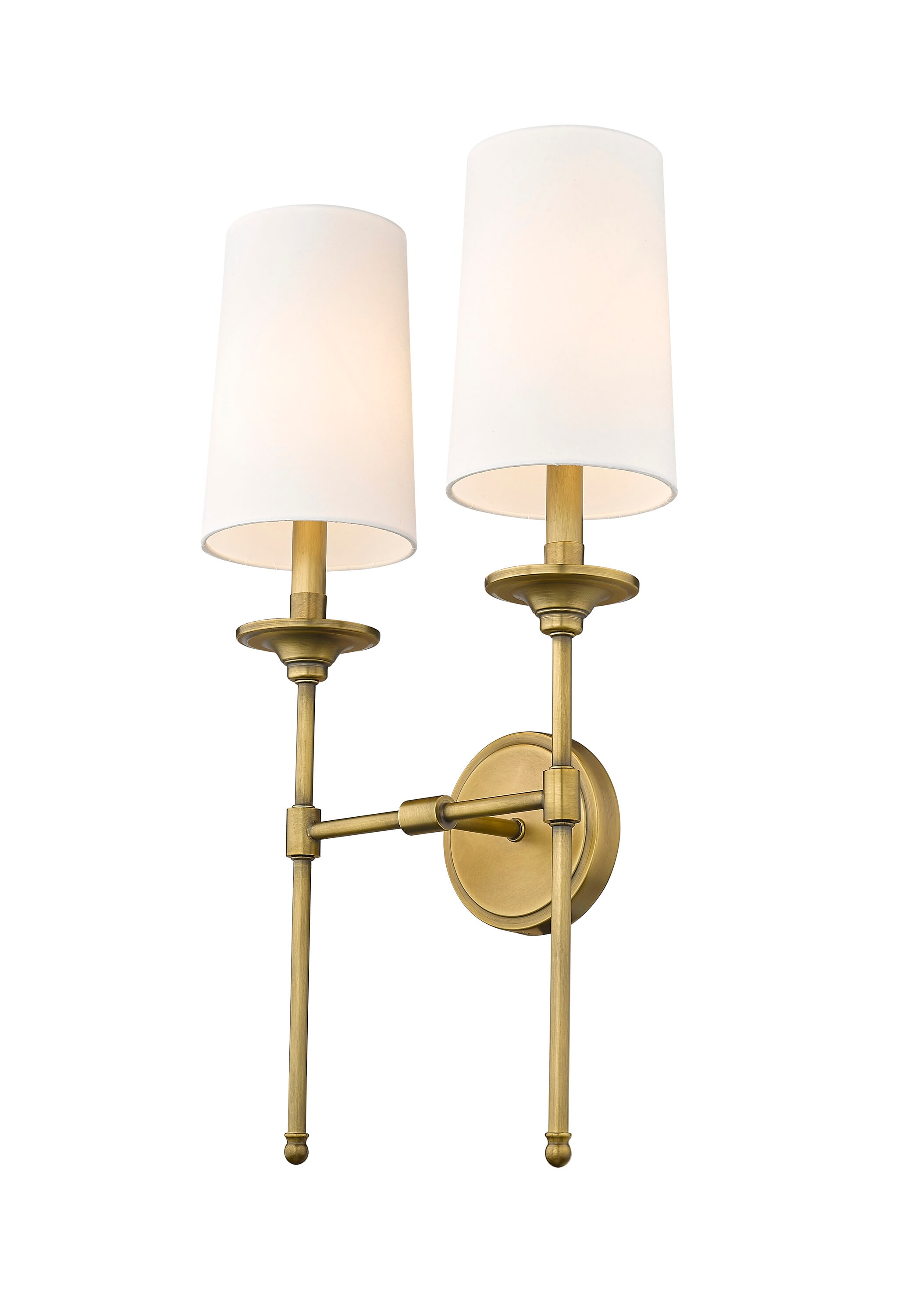 Emily 24" Rubbed Brass and White Fabric 2-Light Wall Sconce