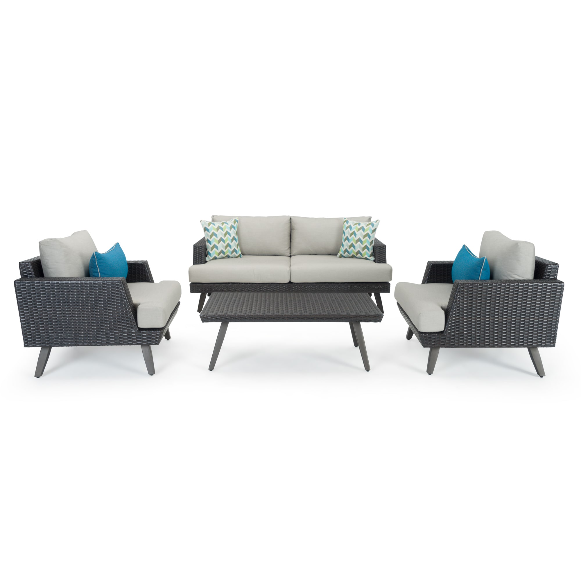RST Brands LW-840297325321 Portofino Casual 4 -Piece Wicker Patio Conversation Set with Gray Sunbrella Cushions