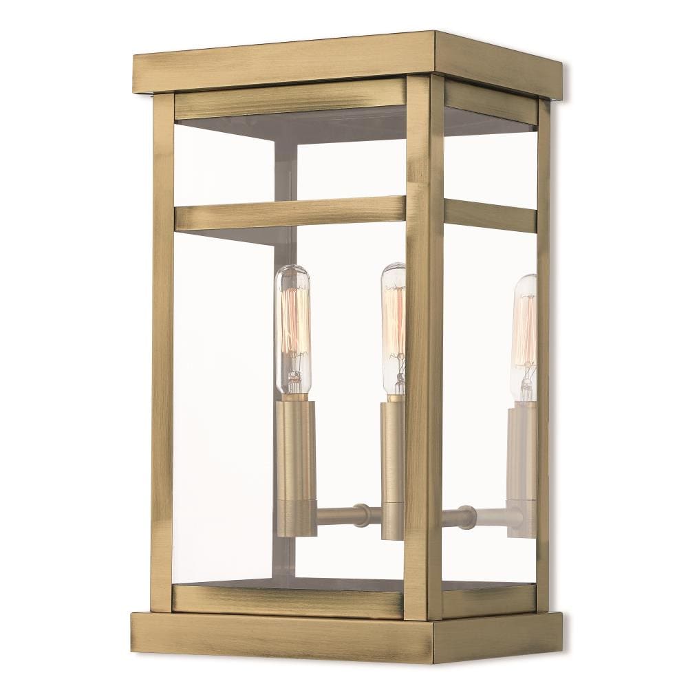 Livex Lighting 20702-01 Hopewell 2 -Light 12.75-in H Antique Brass Hardwired Outdoor Wall Light