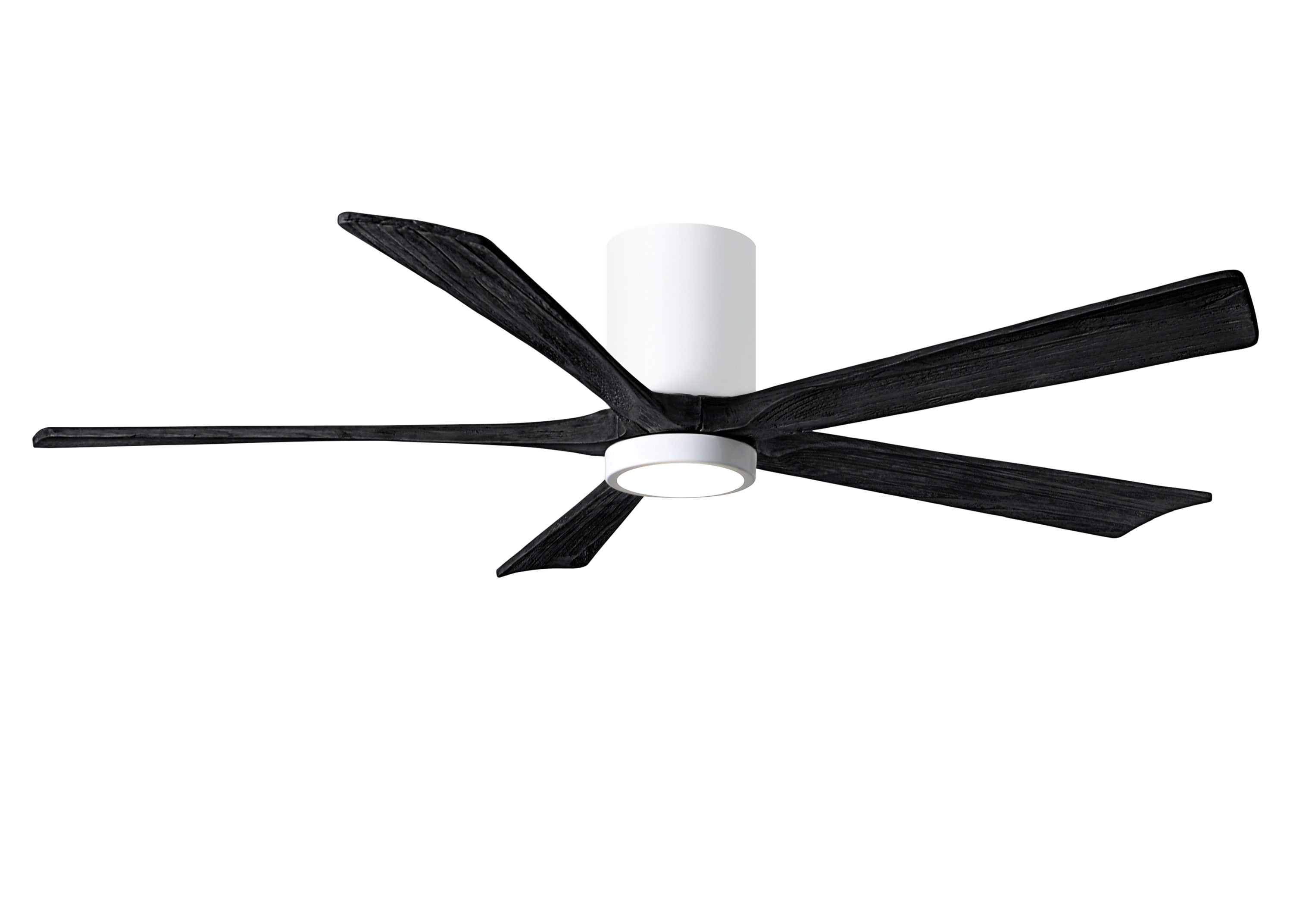Matthews Fan Company IR5HLK-WH-BK-60 Irene-5HLK 60-in Color-Changing Integrated LED Outdoor Flush Mount Gloss White with Matte Black Blades Ceiling Fan With Light - Remote Included ( 5 -Blade )