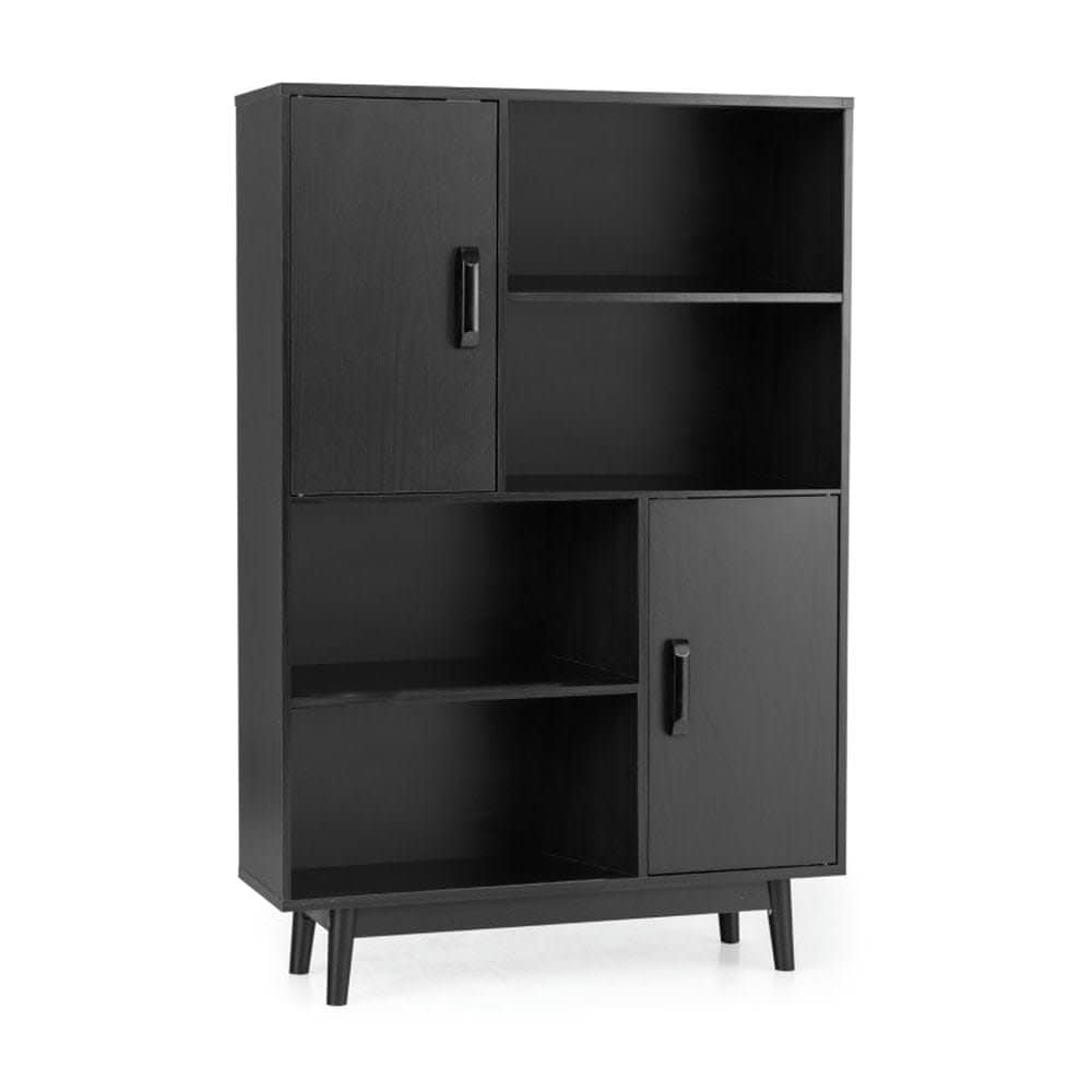 VERYKE Sideboard Storage Cabinet with Door Shelf-Black Tall Bookshelf Shelves for Living Room Home Office Bedroom Balcony #7429537126039