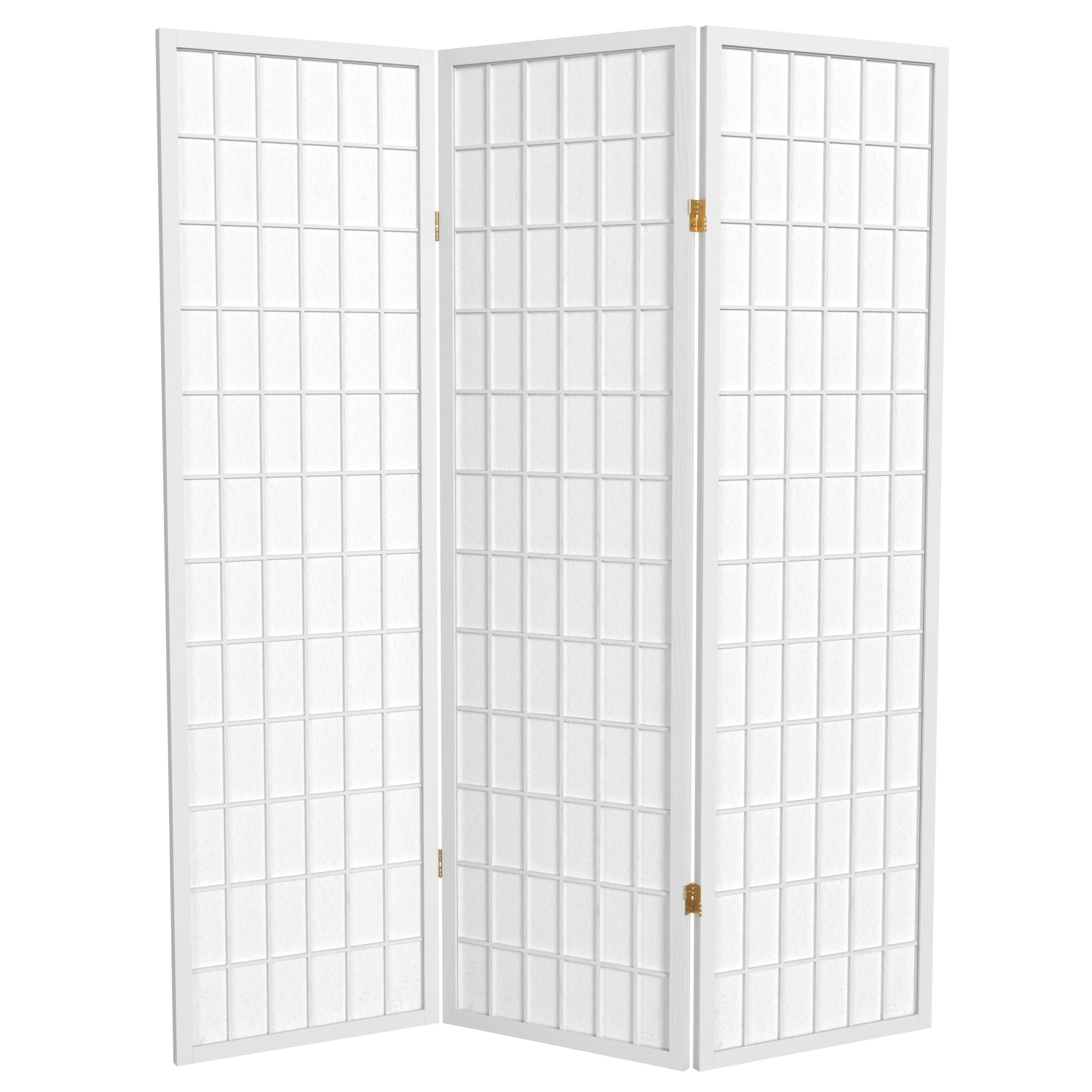 Oriental Furniture WP60-WHT-3P 3 -Panel White Wood Folding Shoji Style Room Divider