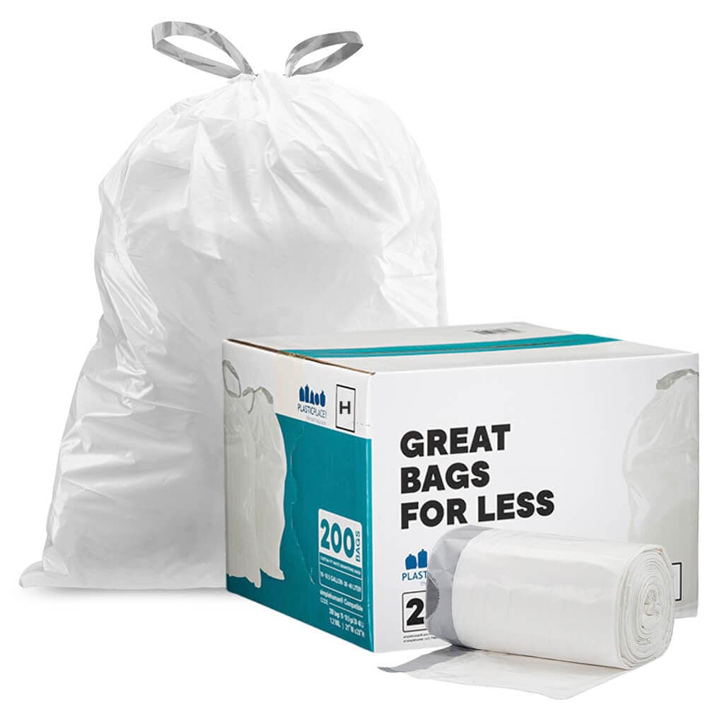 Plasticplace Drawstring Trash Bags, 4 Gallon, White (200 Count