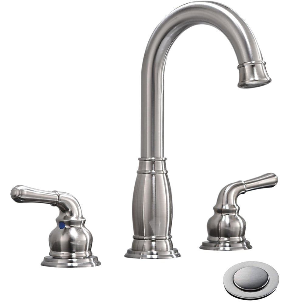 Satin Nickel 2-Handle Widespread Bathroom Faucet with Metal Drain