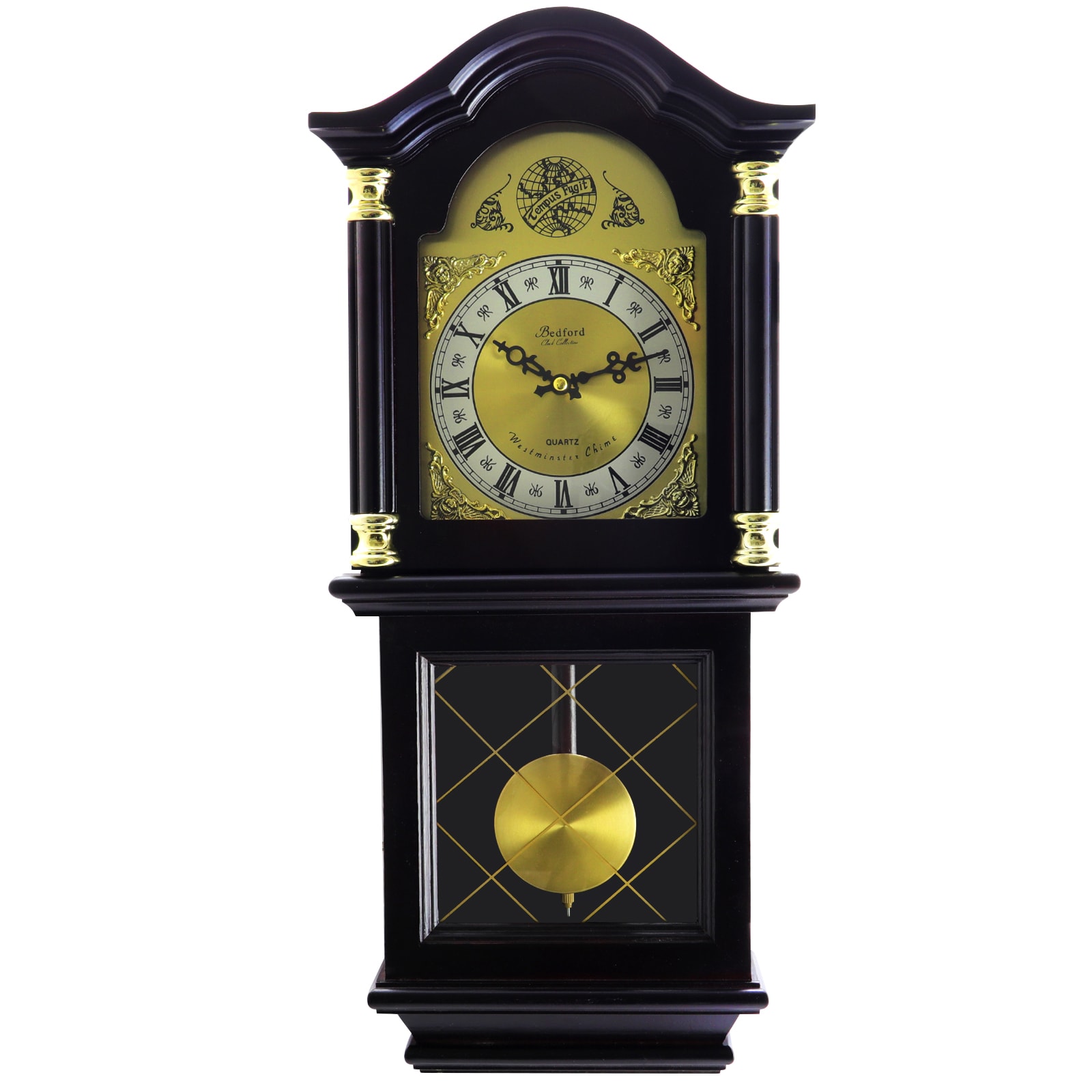Bedford Clock Collection  26in Antique Mahogany Cherry Oak Chiming Wall Clock with Roman Numerals