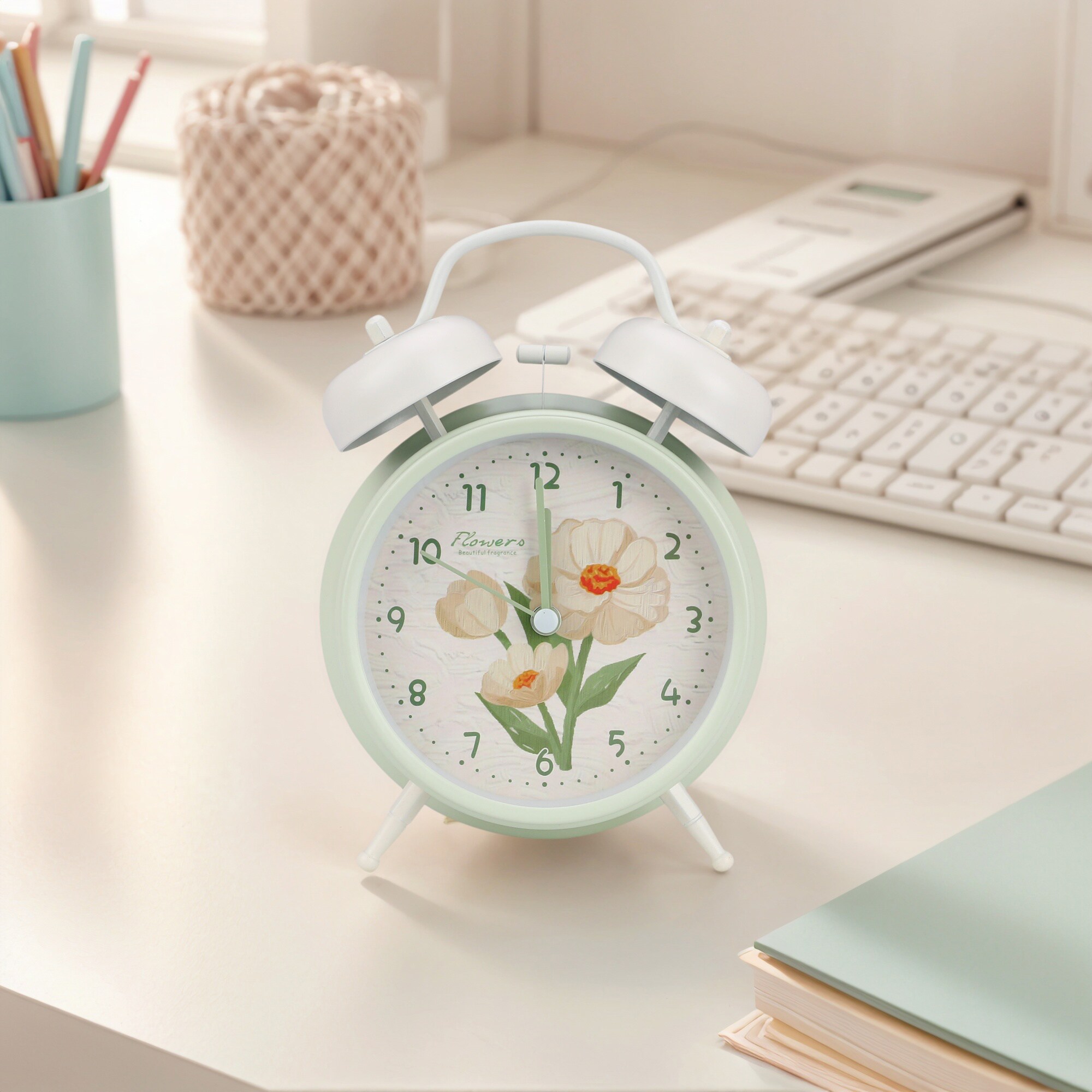 Unique Bargains Vintage Mechanical Alarm Clock Loud Alarms Fresh Floral ...