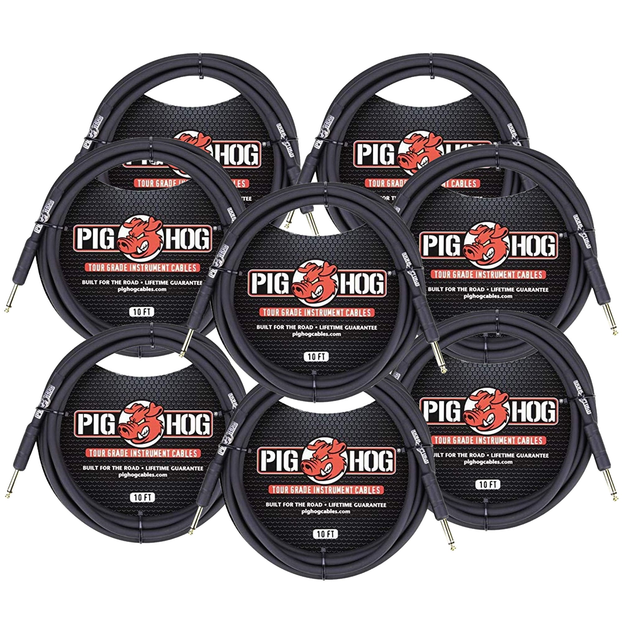 Pig Hog 8x  Tour Grade 10ft Instrument Cable 1 4 Inch to 1 4 Inch Straight Connectors Black PH10
