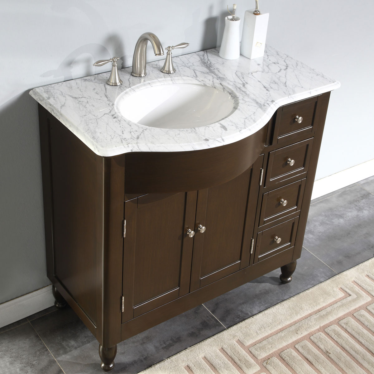 Silkroad Exclusive 55-in Dark Walnut Undermount Double Sink Bathroom Vanity  with Travertine Top in the Bathroom Vanities with Tops department at
