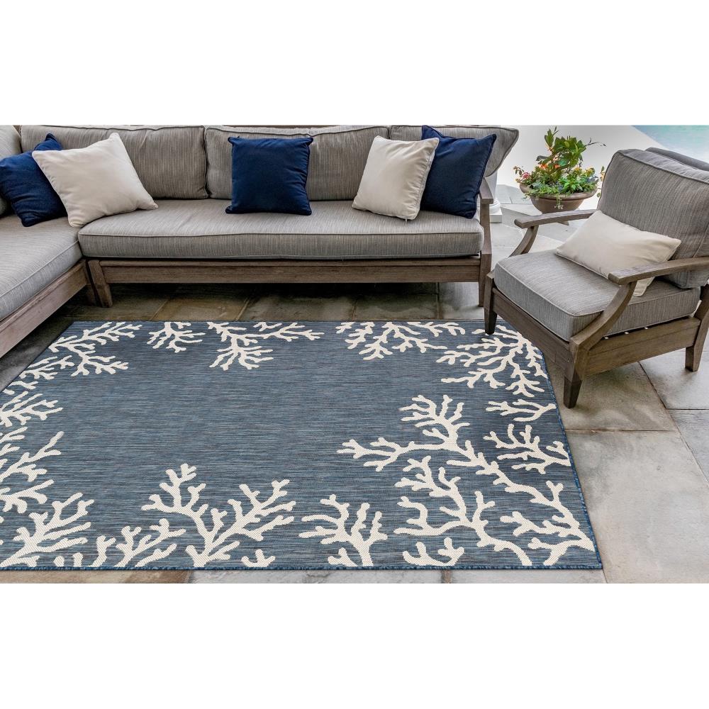 Carmel Navy Bordered Non-Slip Indoor Area Rug 2' x 5' / Navy