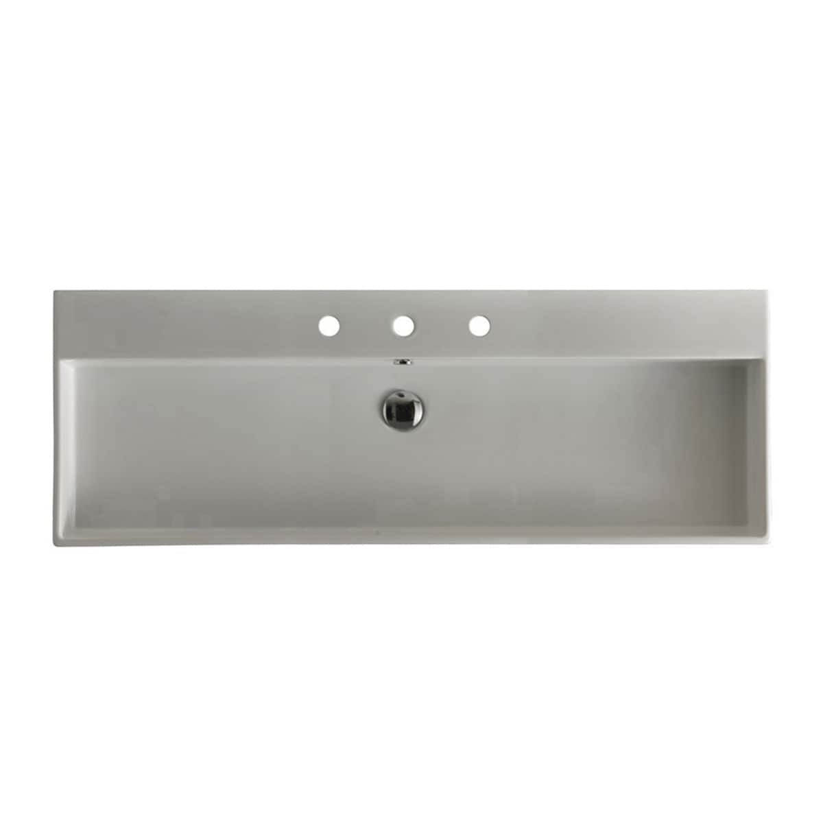 WS Bath Collections UNLIMITED 120.03M WG Unlimited Mono Ceramic Wall-mount Rectangular Trough Modern Glossy White Bathroom Sink ( 47.5-Inches x 17.8-Inches )