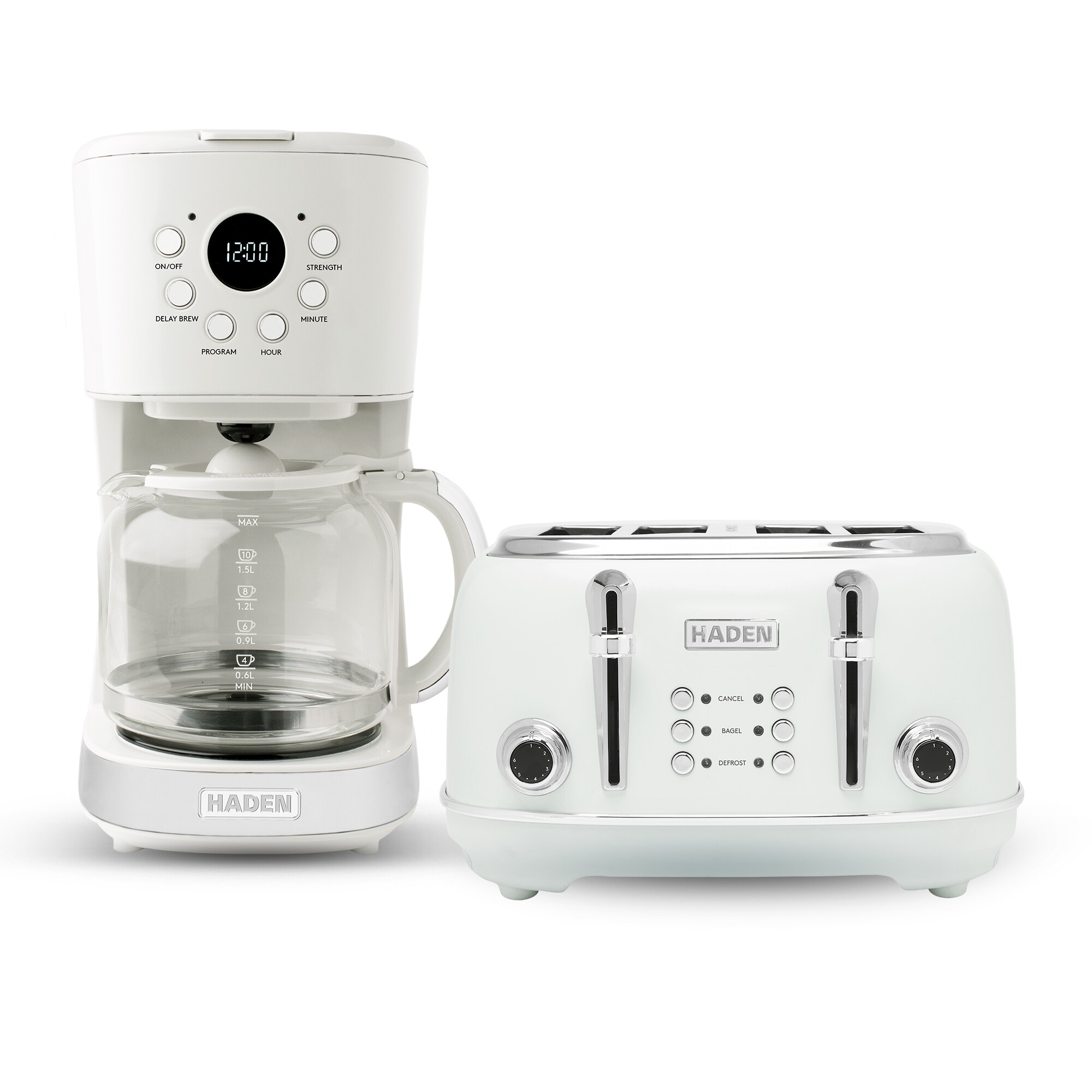 Haden  Heritage 4 Slice Wide Slot Toaster and 12 Cup Coffee Maker Ivory and Chrome