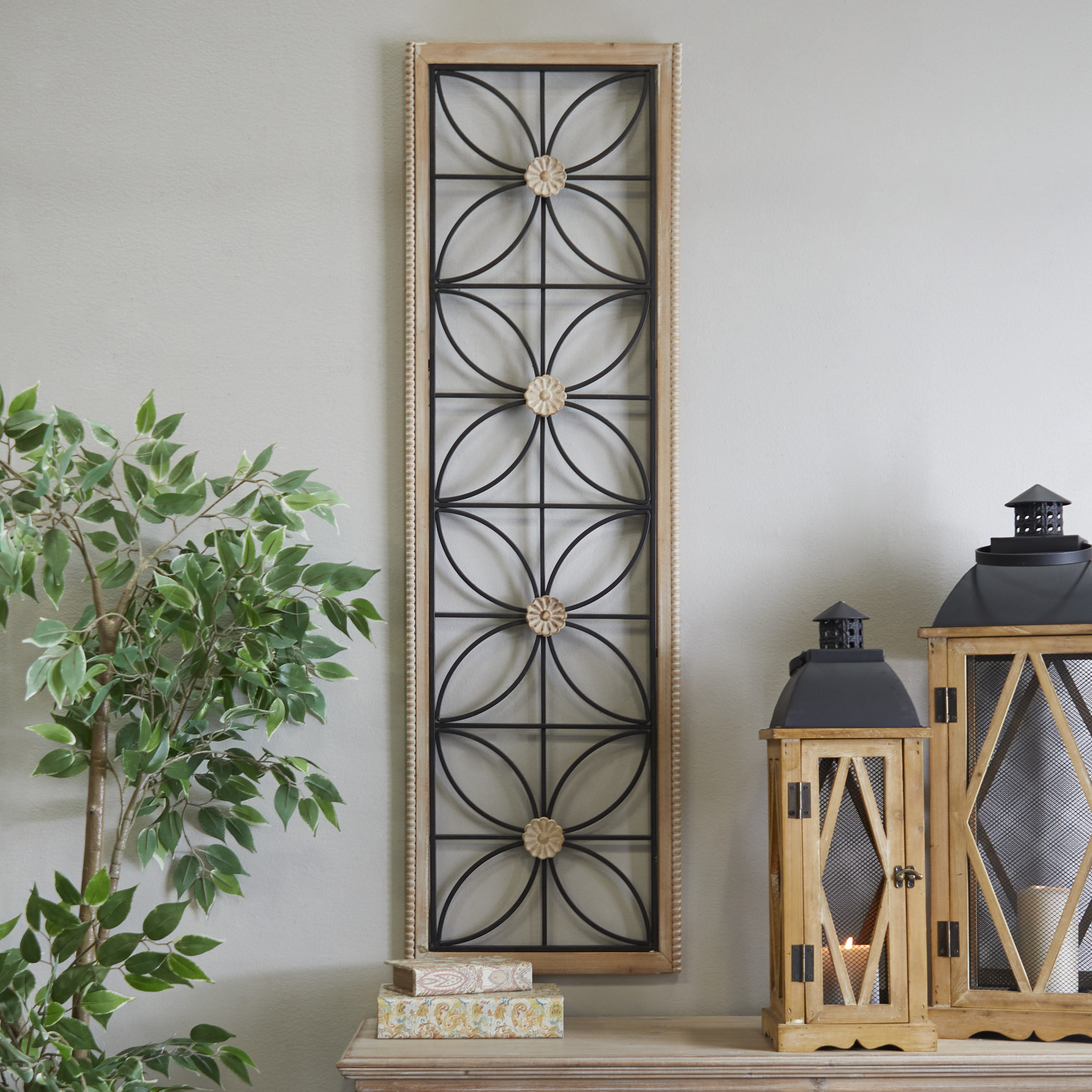 Grayson Lane 64930 14.5-Inches W x 49.5-Inches H Metal Floral with Brown Frame Floral Wall sculpture
