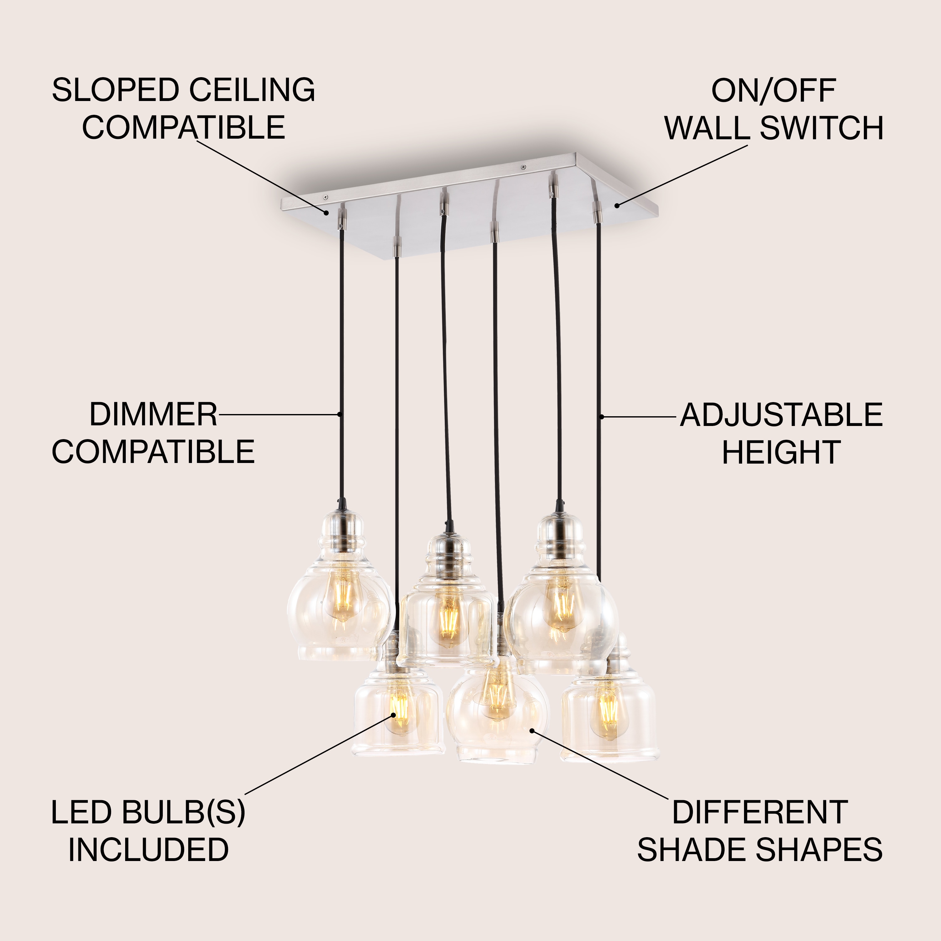 Sydney 18.88" Nickel Glass Bohemian LED Pendant Light