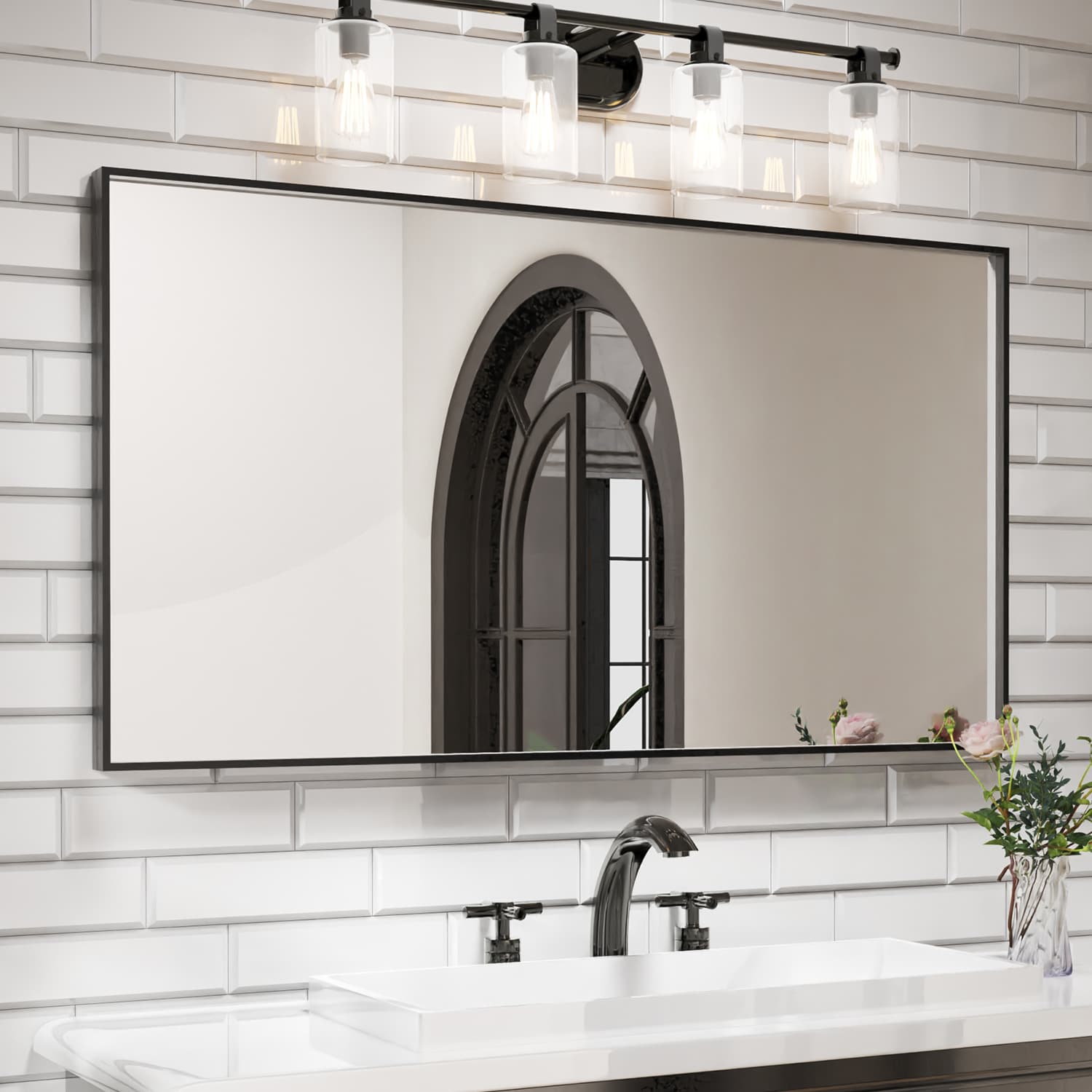 waterpar WPLO-2146 55-Inches x 30-Inches Polished Rectangle Bathroom Vanity Mirror ( Black )