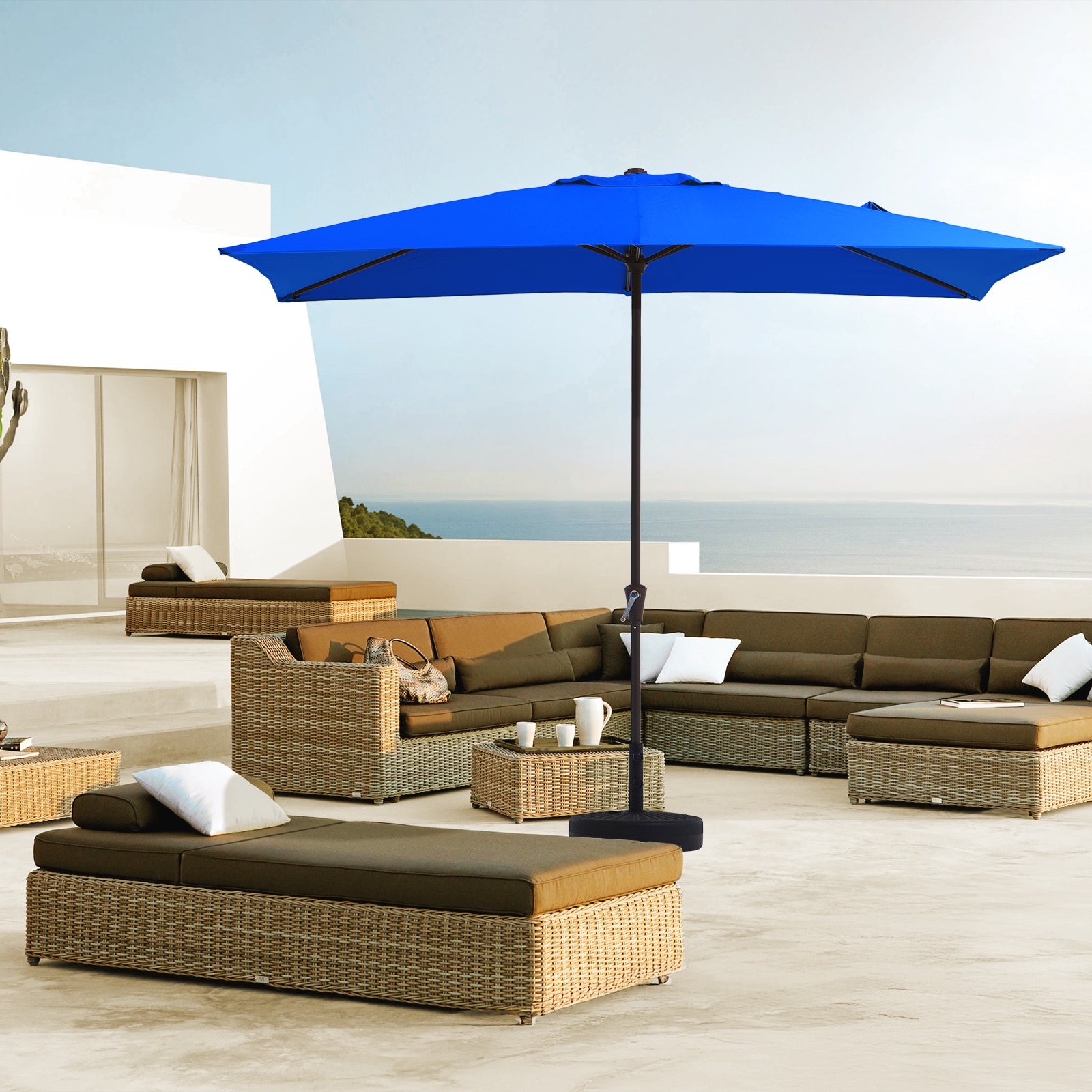 VOUA 8.5ZZS-BL 8-ft Iron Blue Push-button Tilt Market Patio Umbrella
