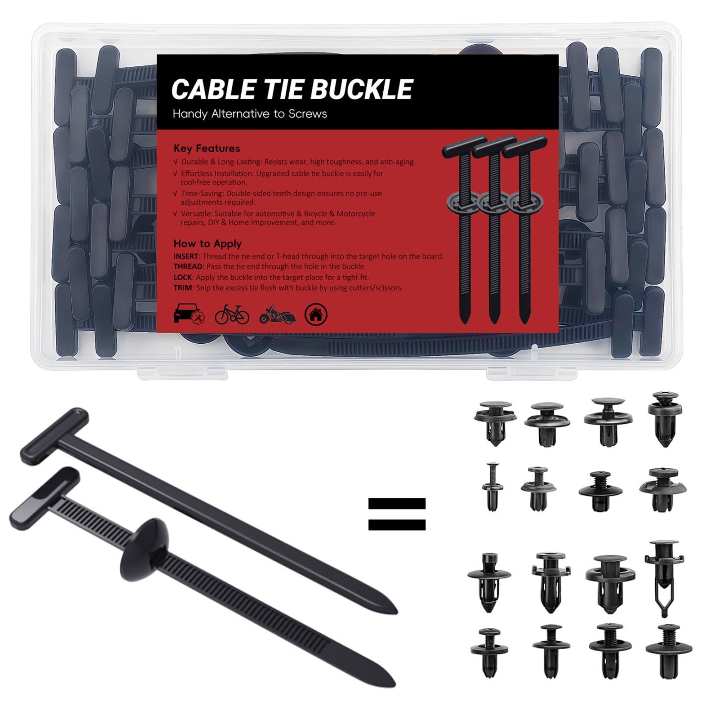 Afoxsos 30PCS Nylon Universal Cable Tie Buckles Multi functional T Rivet Zip Ties for Automotive Repair Fender Liner Bumper Retainer Door Panel #LAF0822FA1859