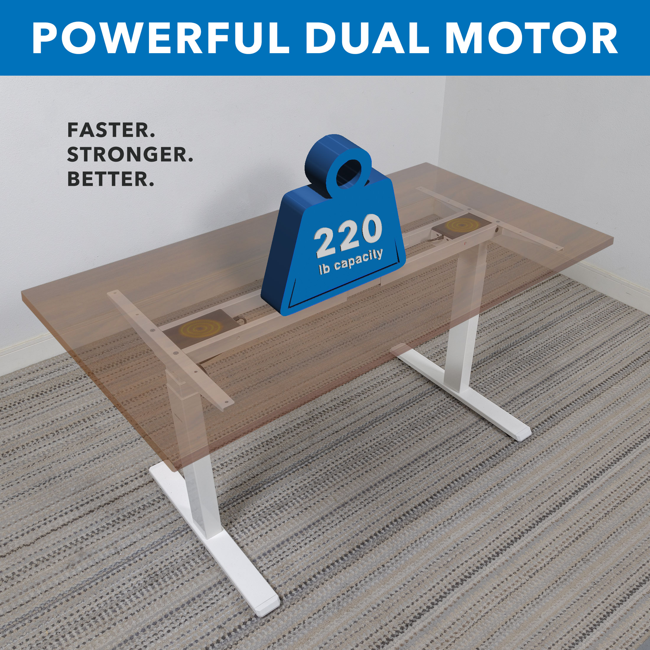 ErgoMaster Pro White Electric Sit/Stand Desk with Brown Top and Dual Motor