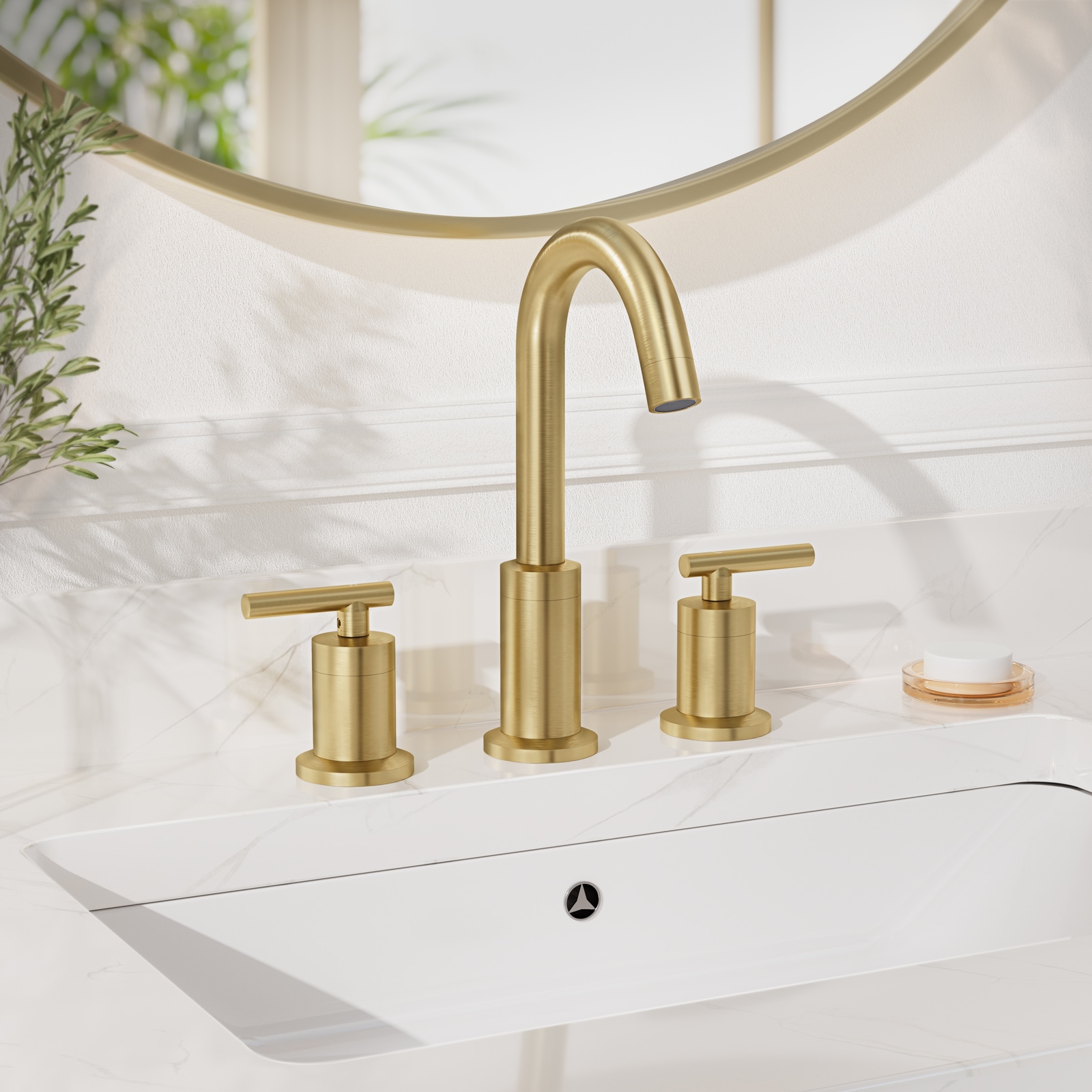 Phiestina Brushed Gold Widespread 2-Handle Bathroom Sink Faucet with ...