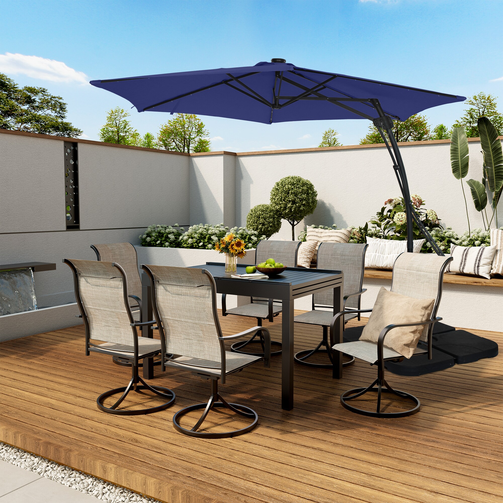 Mondawe WF-WS956 10-ft Steel Navy No-tilt Offset Patio Umbrella with Lights
