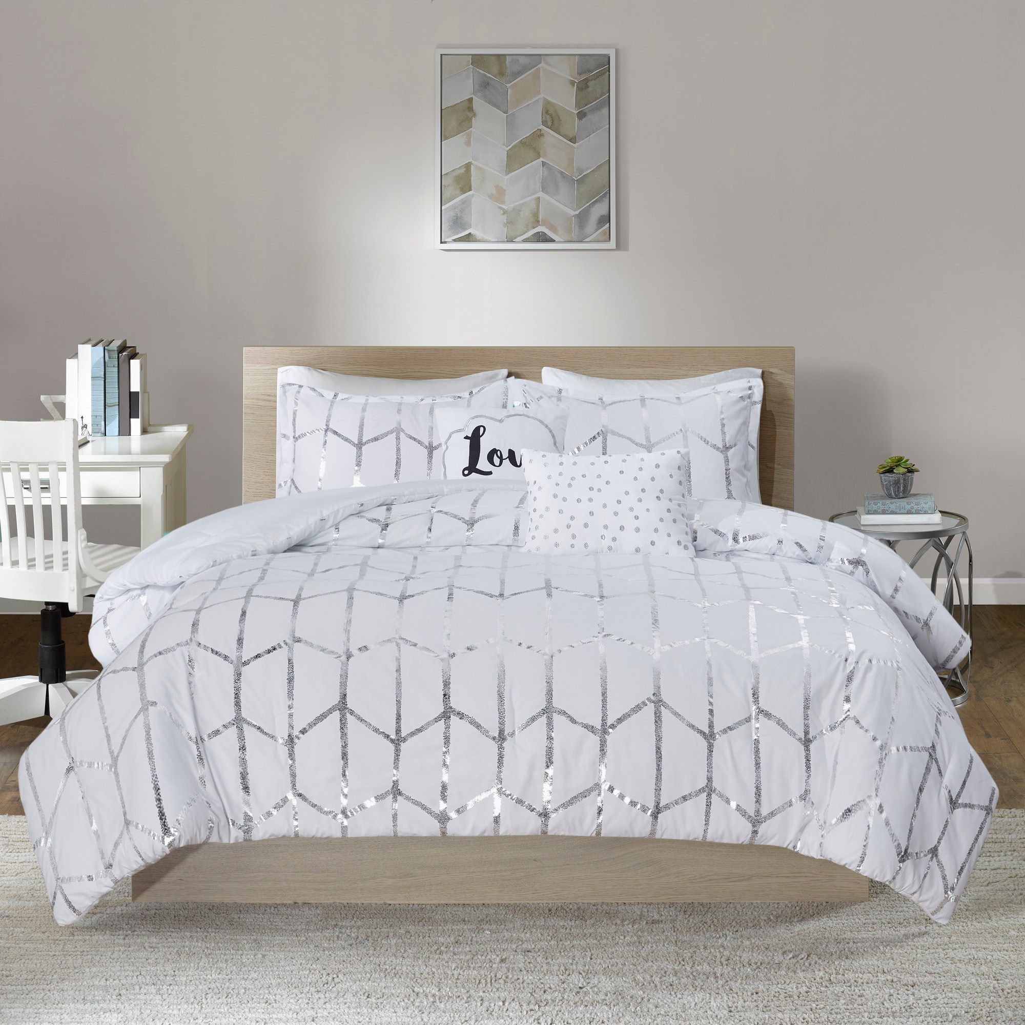 Intelligent Design 5 Piece Whitesilver Fullqueen Comforter Set In The Bedding Sets Department 