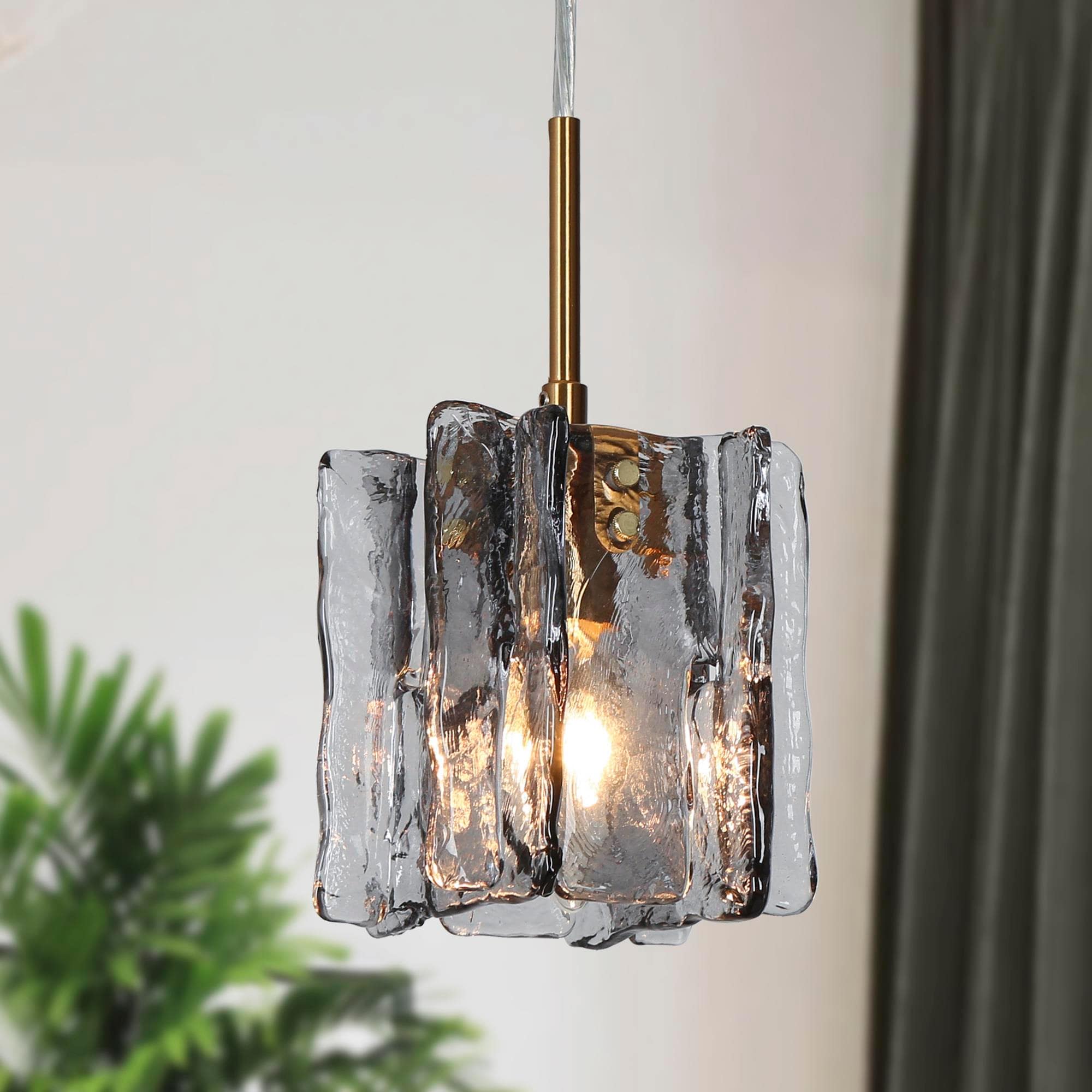 LNC 7VVRZVLWS987PB8 Exalted Modern Textured Glass Square LED Mini Hanging Kitchen Island Light