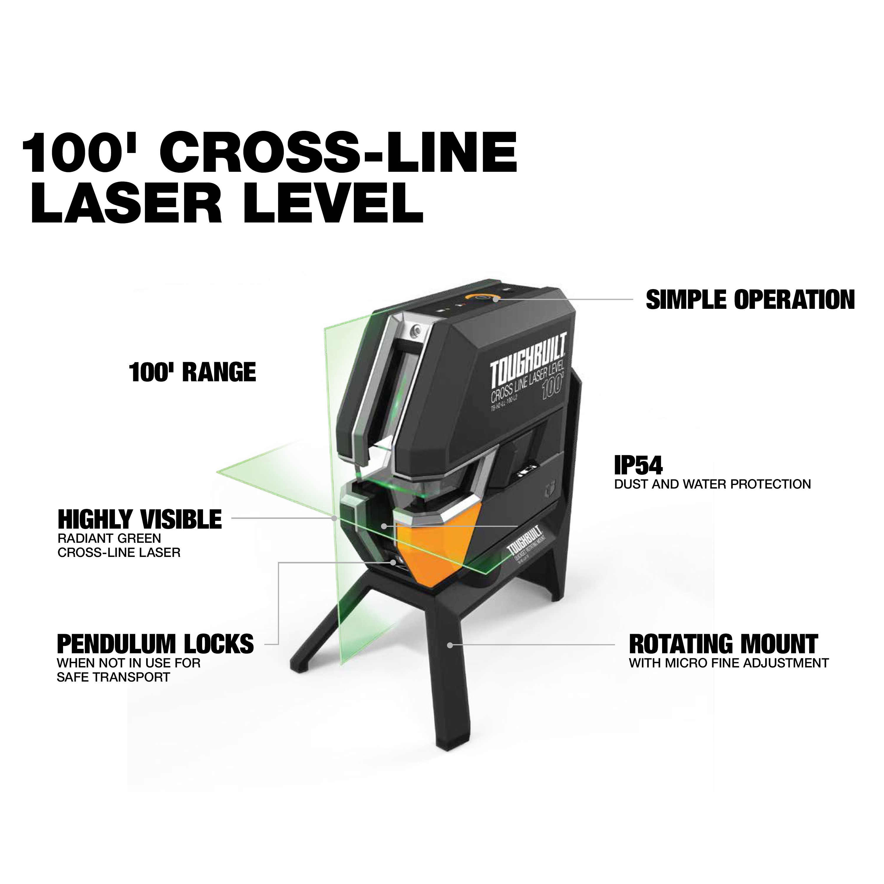 TOUGHBUILT Green 100-ft Self-Leveling Indoor Cross-line Laser Level with  Cross-90 Beam in the Laser Levels department at Lowes.com