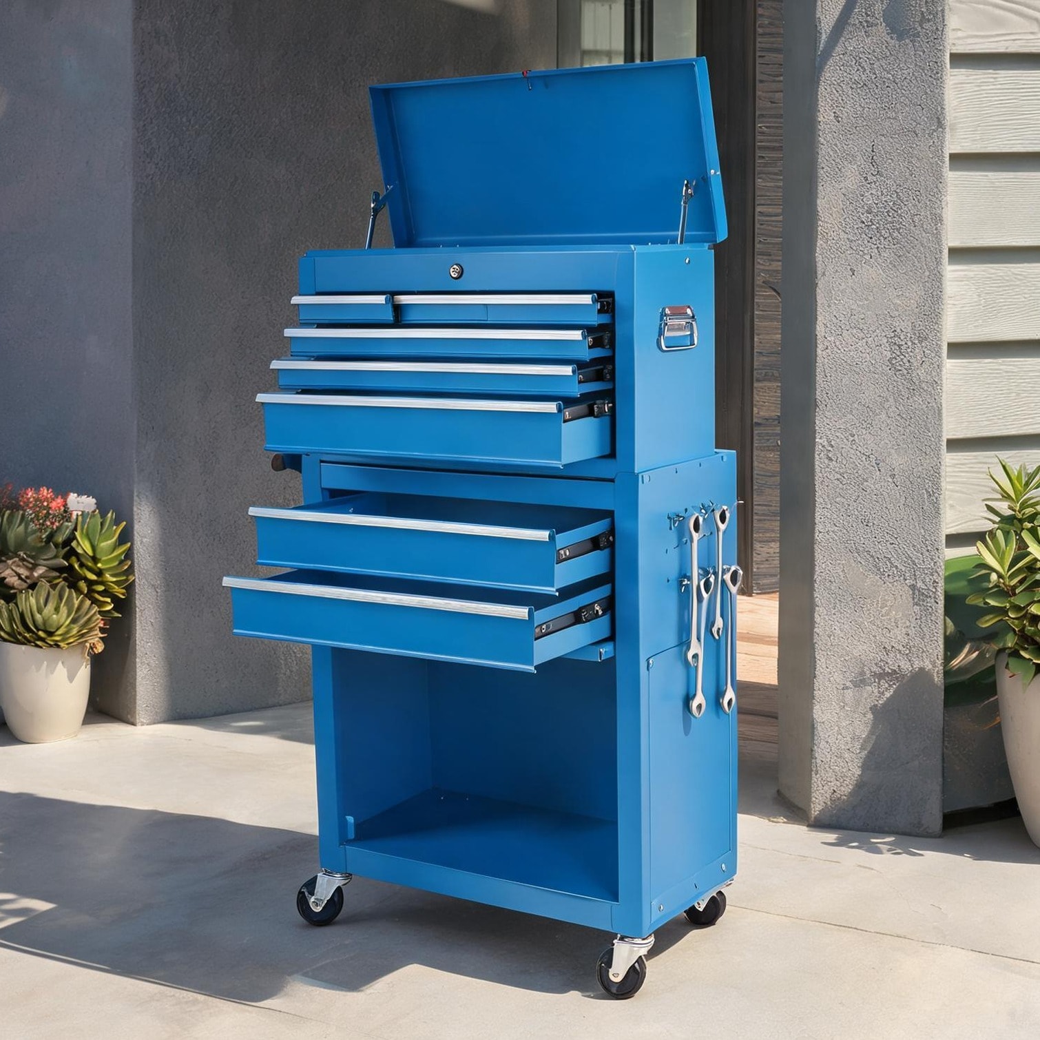 sunjurt Cabinet with Drawers pairing Industrial Steel Rolling Tool Chest with 8 Drawers and Storage